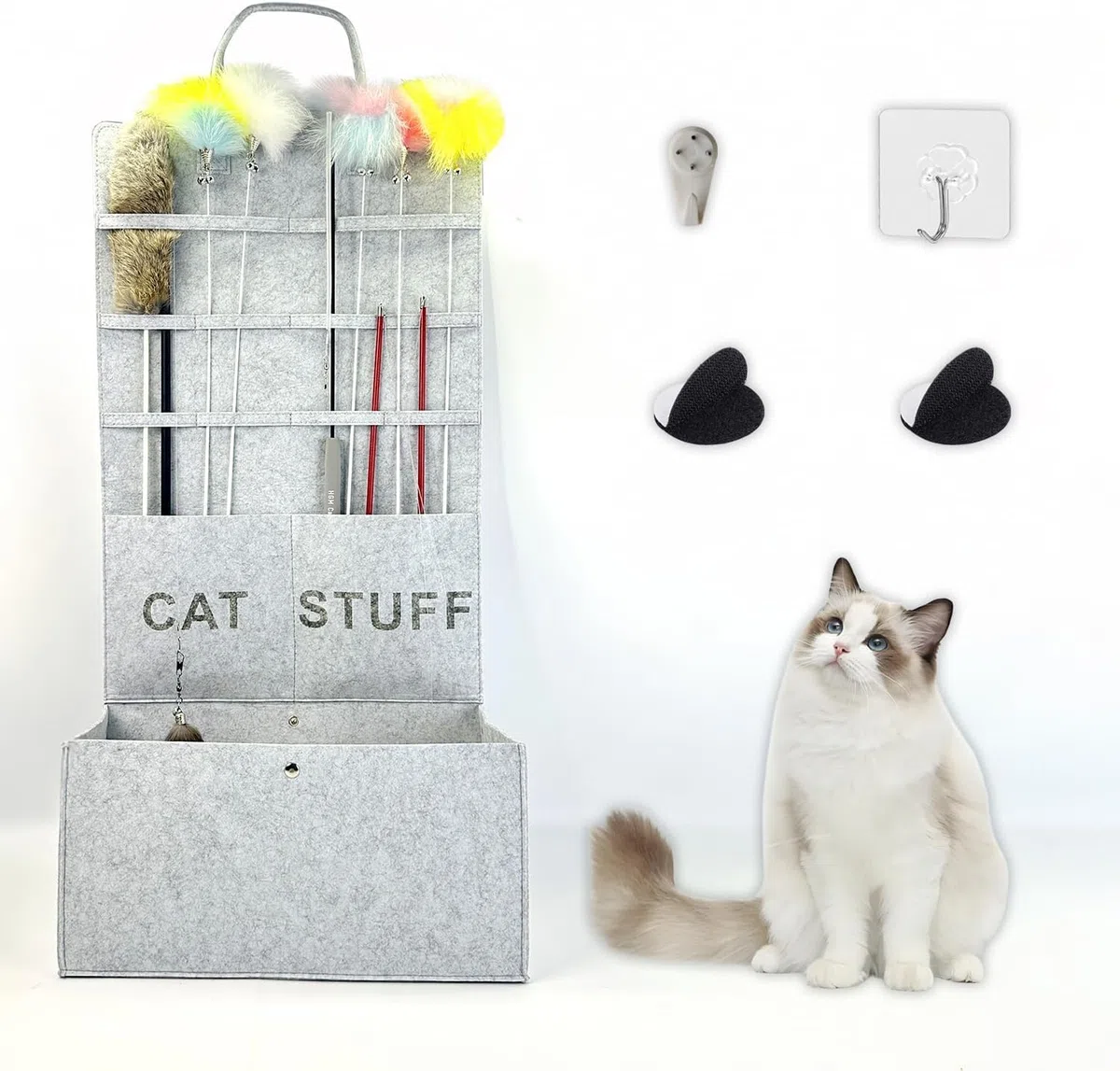 FARYODI Contenitore per la pesca dei gatti, organizzatore per gatti e giocattoli, scatola per giocattoli per gatti, grigio, 40 x 80 x 20 cm