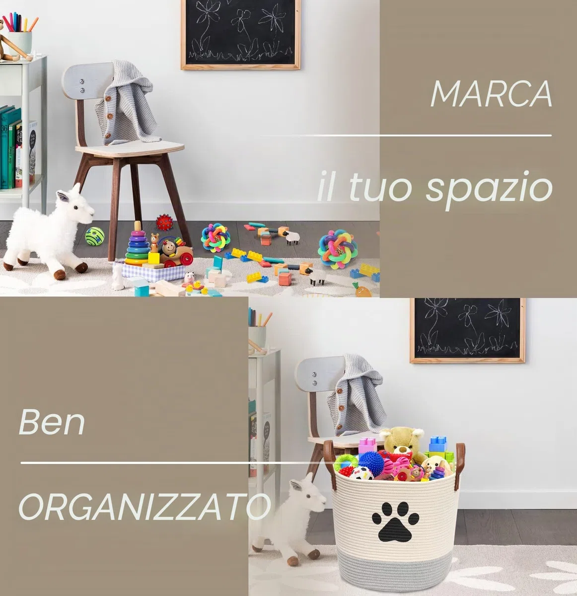 MOREZI Cestino per giochi,cesto per la biancheria,cesto porta giochi per animali domestici.Utilizzato per riporre giocattoli per cani,vestiti,cibo e altre forniture-Beige/Grigio.