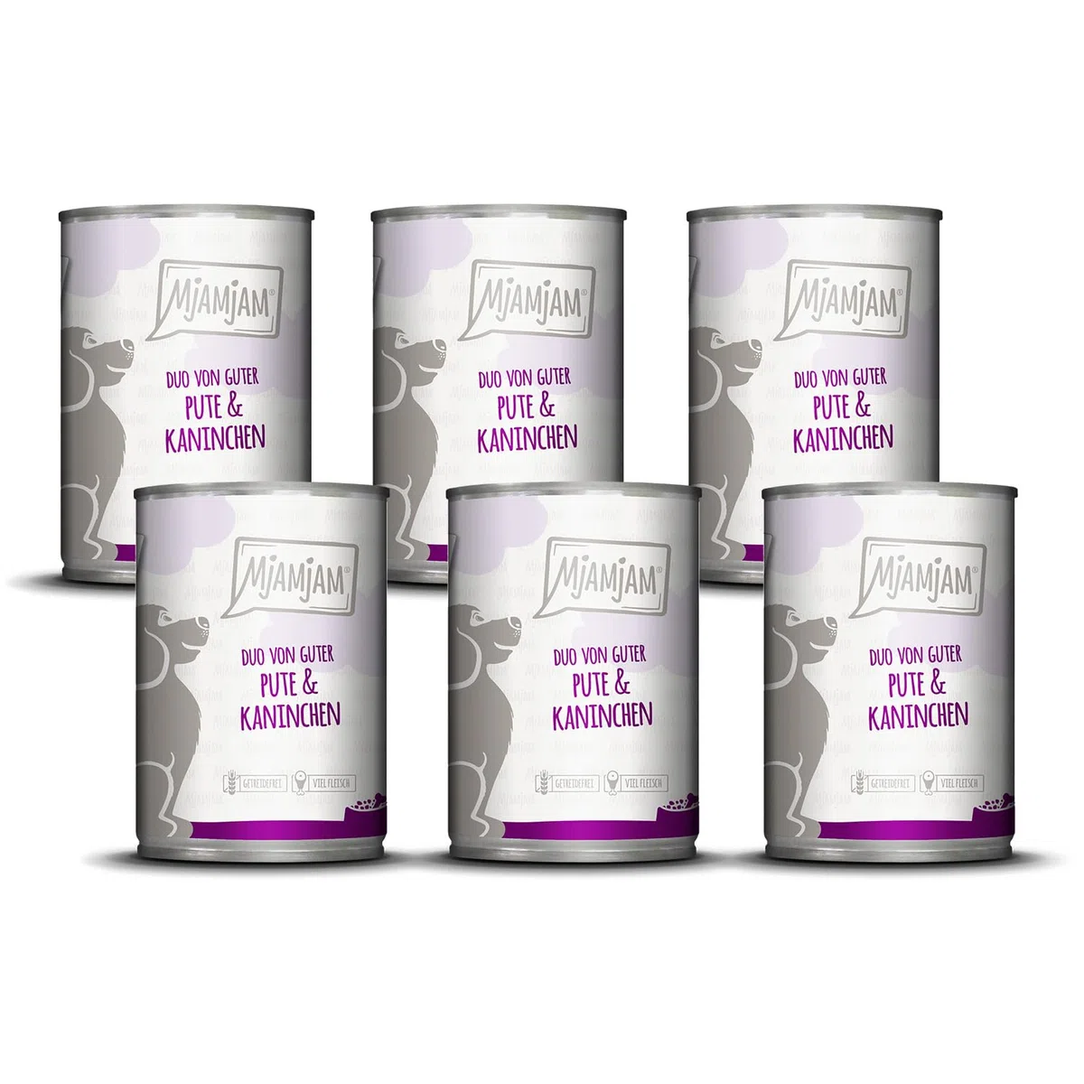 MjAMjAM - Cibo umido premium per cani - DUO di tacchino e coniglio, confezione da 6 (6 x 400 g), senza cereali con carne extra