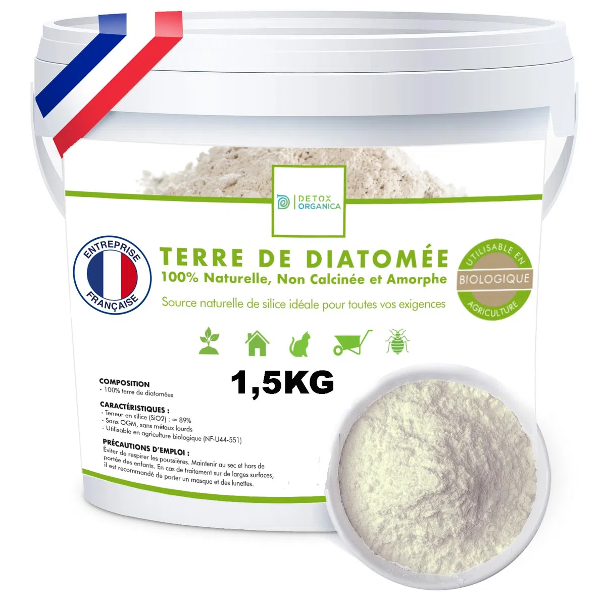 Terre de Diatomée – Cimica da letto – Utilizzabile in agricoltura biologica – 100% naturale e prodotto in Francia – Vermifugo gatto – anticimici (1,5 kg)