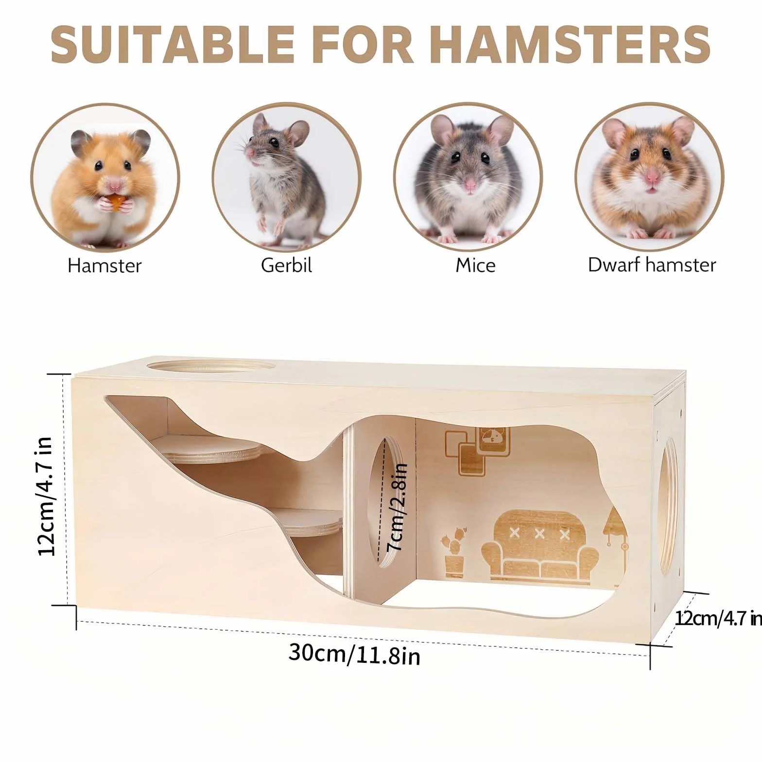 Tana Modulare in Legno per Criceti Marchul - Casa con Tunnel per Criceti Nano, Siriano, Gerbilli, Topi, Ratti - Gioco Esplorativo e Arredo per Soggiorno