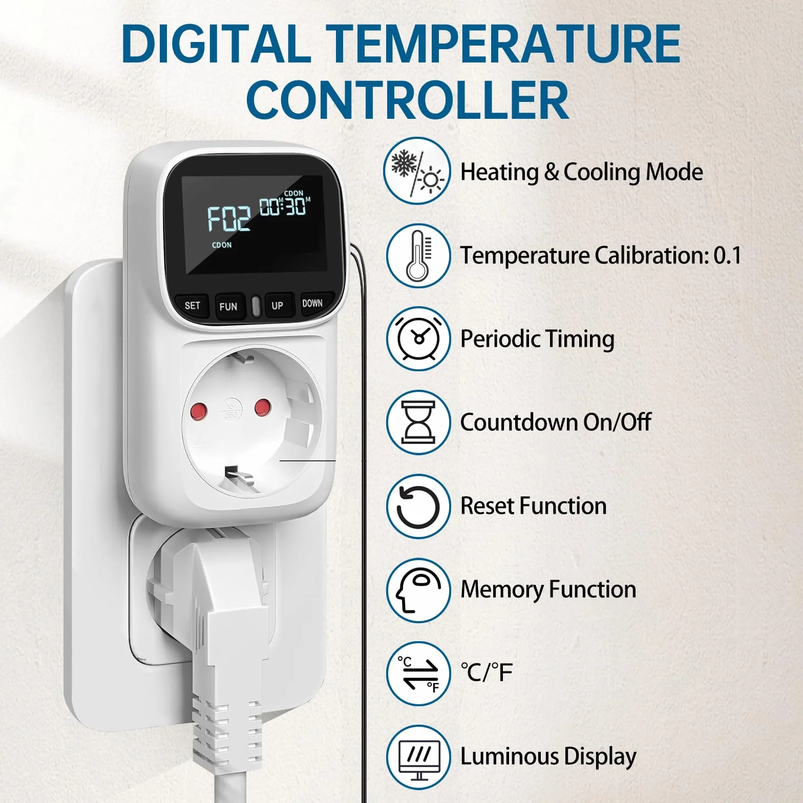 Diymore Presa Termostato Digitale,Regolatore di Temperatura Presa 230V con Sensore,Interruttore di Temperatura per Acquario Frigorifero Riscaldamento Raffreddamento