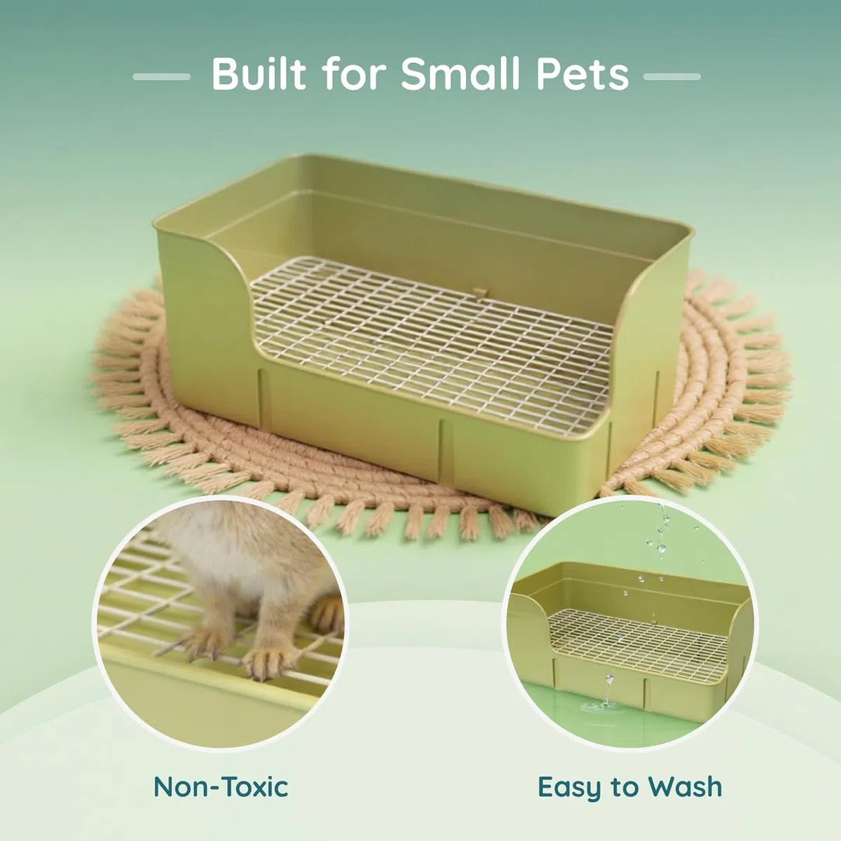 LOVIVER Lettiera per Conigli 40 X 22,5 X 17 Cm, Toilette per Animali Domestici con Un Vassoio Rimovibile, Vassoio per Lettiera Ad Angolo per Coni, Topi, Ratti, Cincillà, Porcellini D'india, Verde