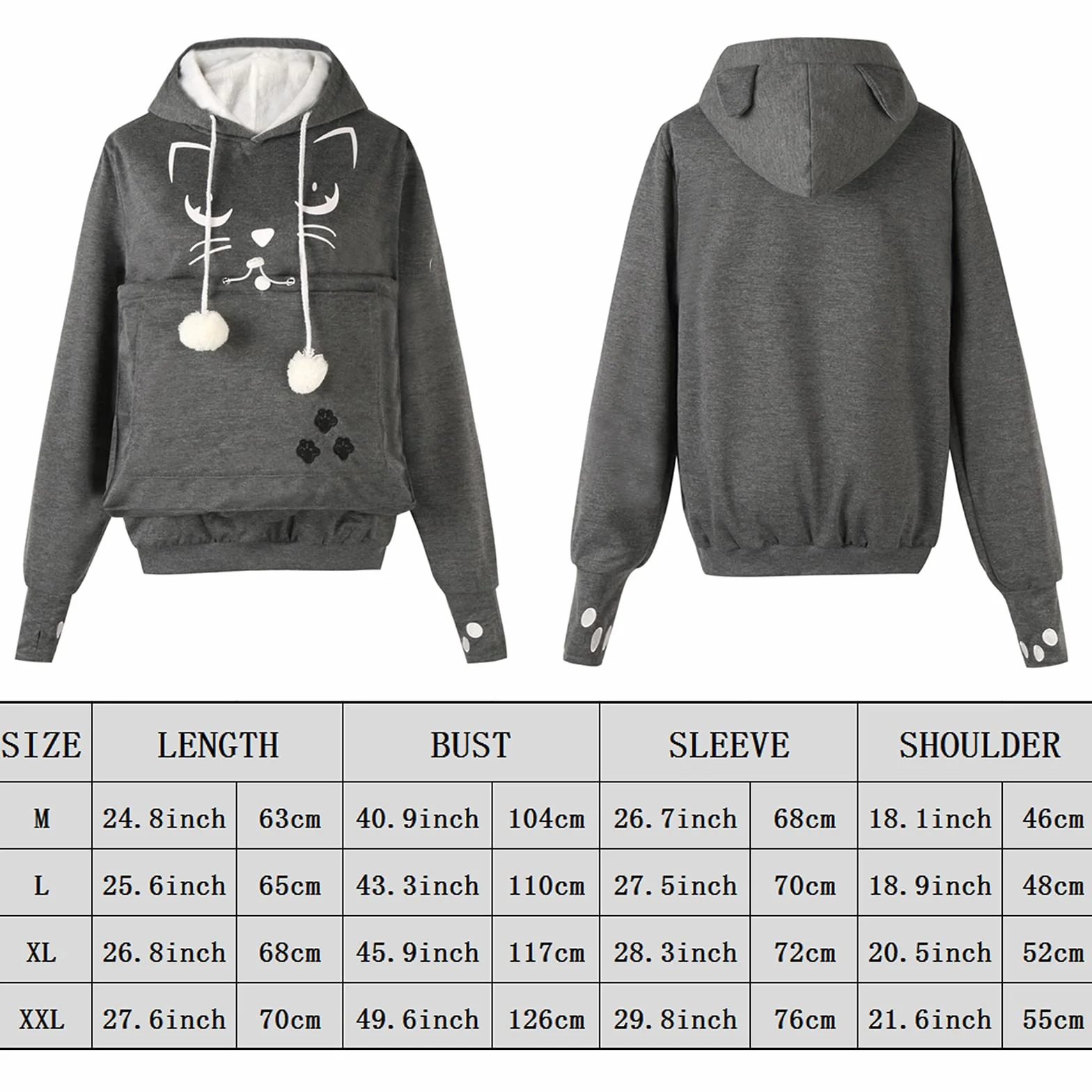 Donna Felpa con Tasca Moda Felpa con Cappuccio Sweatshirt Tasca Porta Gatti Cani E Animali Hoody Moda Felpe Casual Carrier Top Canguro Animale Domestico Cane Gatto Marsupio Grande Felpa con Cappotto