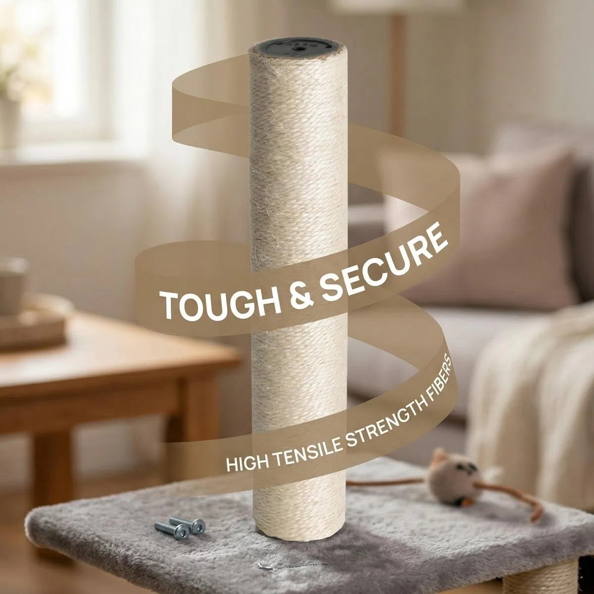 2PZ Tiragraffi per Gatti Ricambio 35 CM con Viti M8, Ricambio Albero Tiragraffi per Gatti, Palo di Ricambio per Tiragraffi, Corda di Sisal Naturale, Facile da Installare, Accessorio per Animali