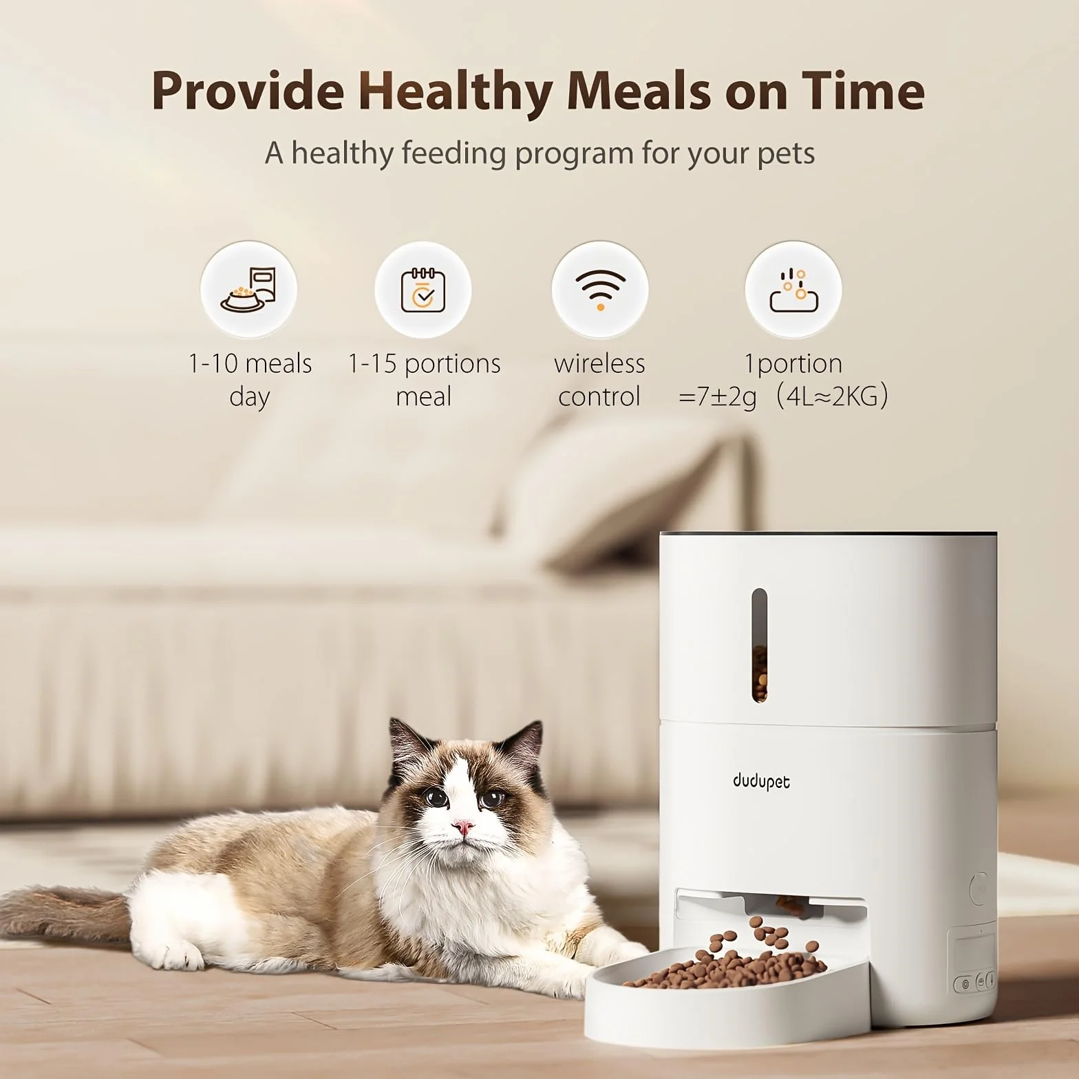 Distributore Automatico Cibo Gatti- Dispenser Cibo Gatti 4L, Controllo Remoto WIFI 2.4G, Registrazione Vocale di 10 Secondi, Ciotola in Acciaio Inossidabile