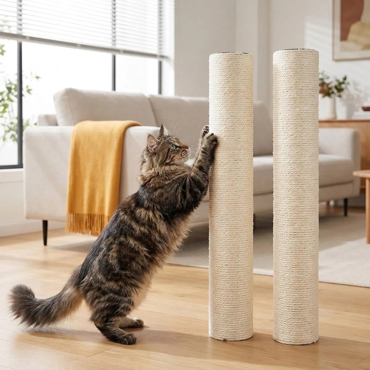2PZ Tiragraffi per Gatti Ricambio 35 CM con Viti M8, Ricambio Albero Tiragraffi per Gatti, Palo di Ricambio per Tiragraffi, Corda di Sisal Naturale, Facile da Installare, Accessorio per Animali