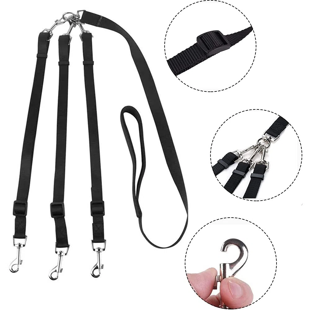 Guinzaglio per Cani, 3 in 1 Cane Guinzaglio, 3 In 1 Multi Guinzaglio per Animali Domestici, Regolabile Staccabile in Nylon Guinzaglio Cani, per animali domestici multipli (Nero)