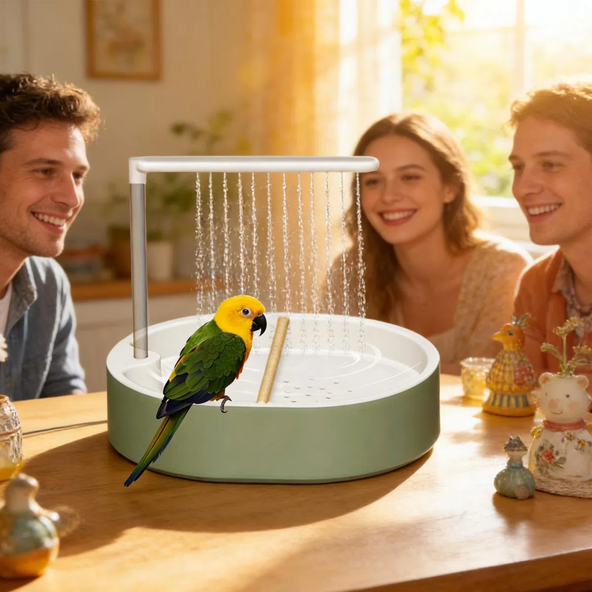 Generico Vasca da Bagno Automatica per pappagalli, Grande Vasca per Doccia per con Rubinetto circolante, Fontana per Doccia per con Gabbia Interna per fringuelli Cacatua Conuro
