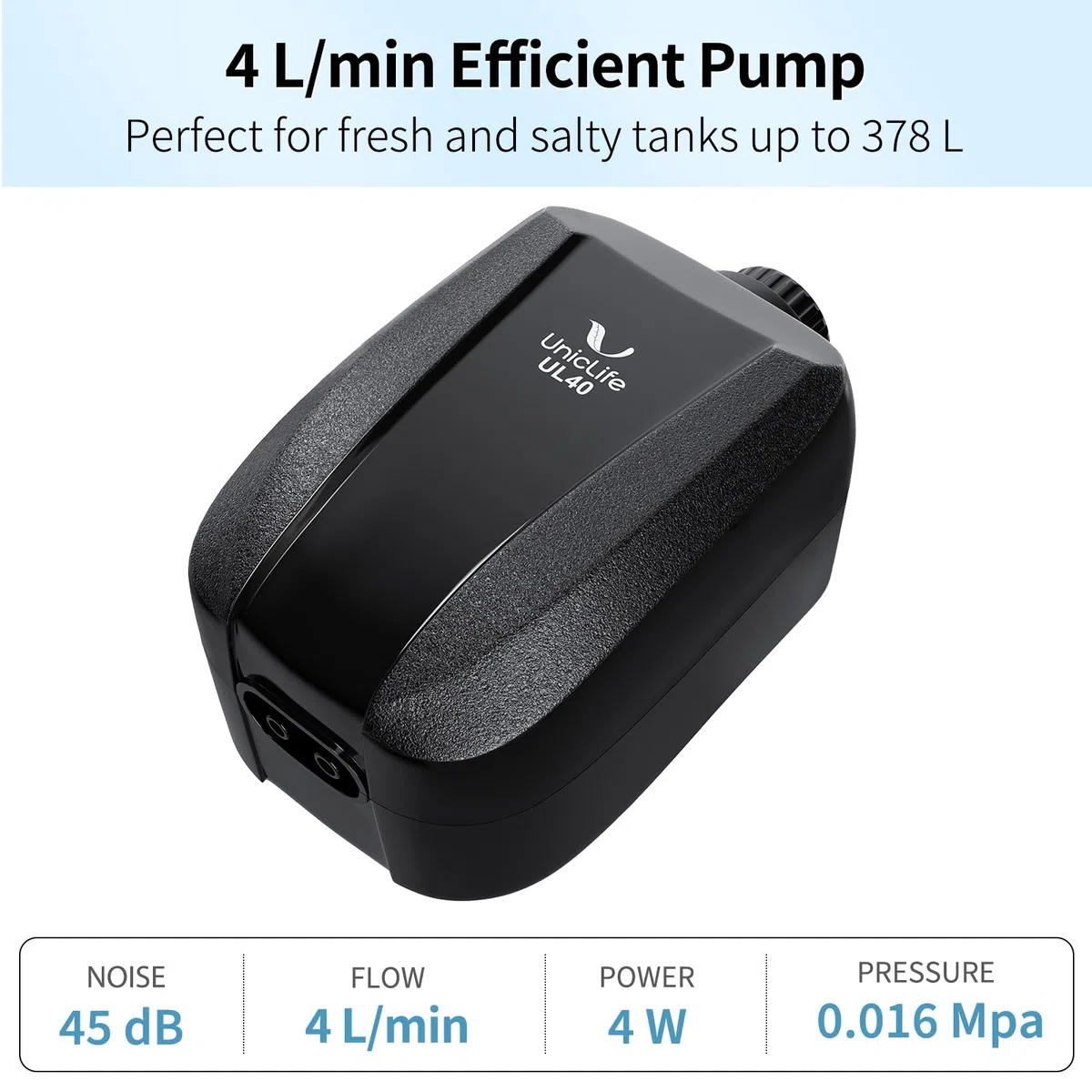 Pawfly Ossigenatore per Acquario da 4 L/min con Doppia Uscita Pompa Aeratore Silenziosa Regolabile con Pietra d'Aria Tubo d'Aria Valvola di Non Ritorno e Connettore Accessori per Acquario fino a 380 L