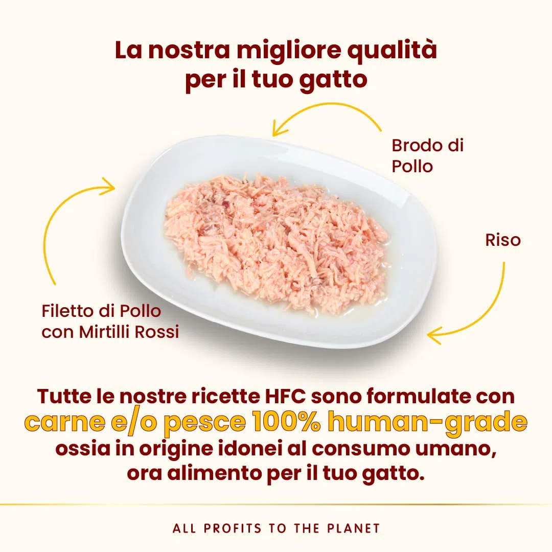 Almo Nature HFC Urinary Help - Cibo Umido per Gatti - Supporto Vie Urinarie - Filetto di Pollo e Mirtilli Rossi - Human Grade, Monoproteico, Gluten Free - 24x50g