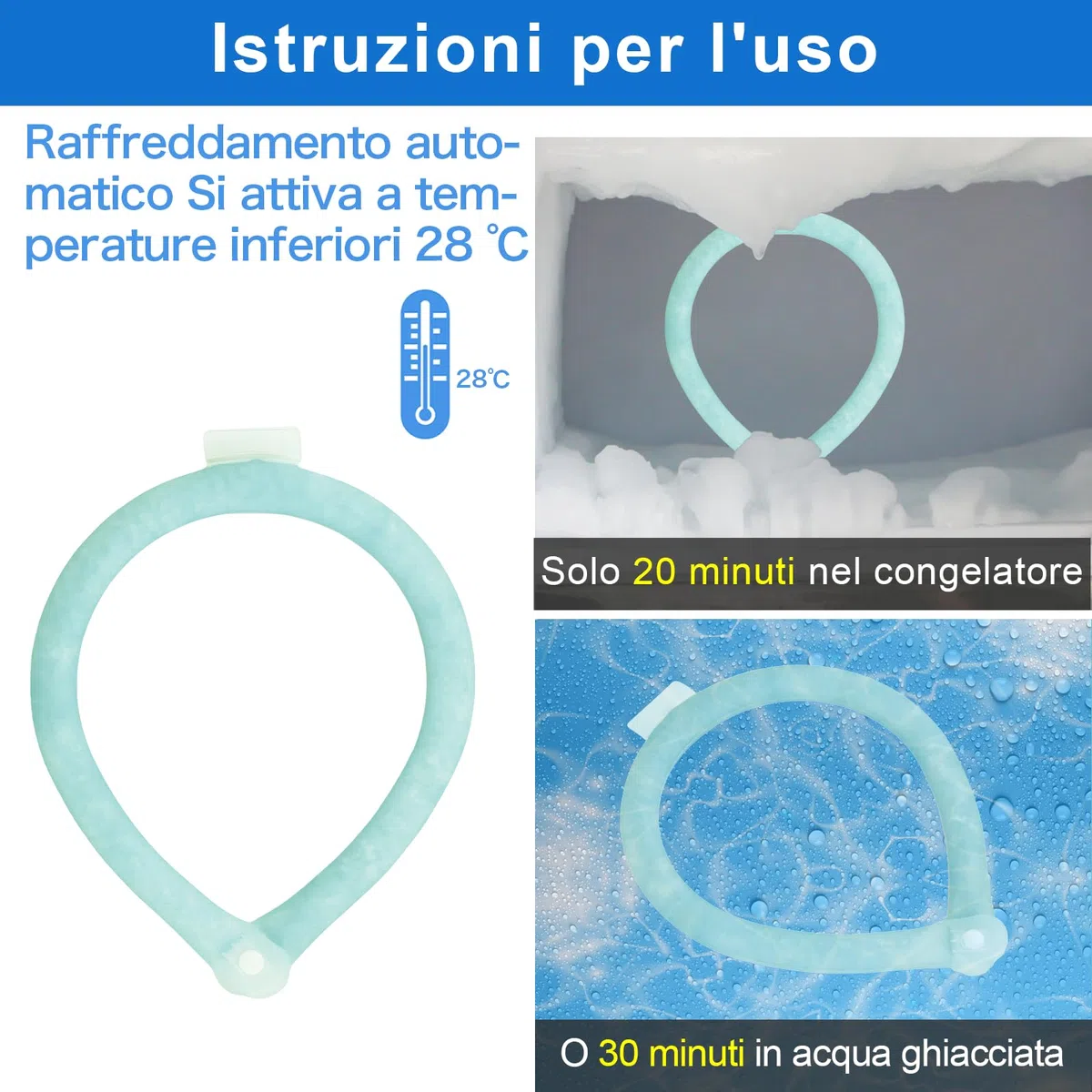 DEWEL Collare di Raffreddamento per Cani,collari per cani di Raffreddamento,Congelamento Rapido a 28 ℃,Sciarpa Pet Cooling Collar per Piccola e Media 47 cm (verde)