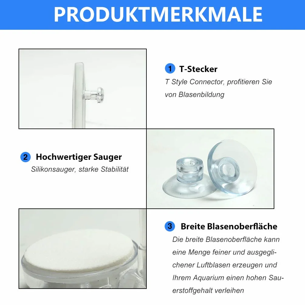 boxtech Pietra ad Aria per Acquario, Acquario Diffusore di CO2 Kit, diffusore Silenzioso Super Alto per Ossigeno disciolto per acquari e idroponici con valvola di Controllo e Ventose(35mm)