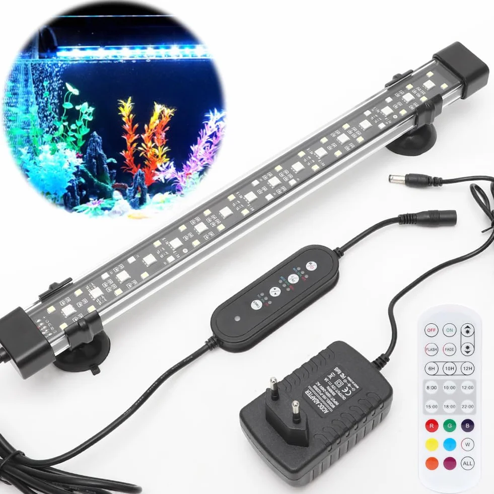 Illuminazione LED per acquario, illuminazione 24/7 a spettro completo con timer, 10 livelli dimmerabile, timer regolabile 6/10/12 ore