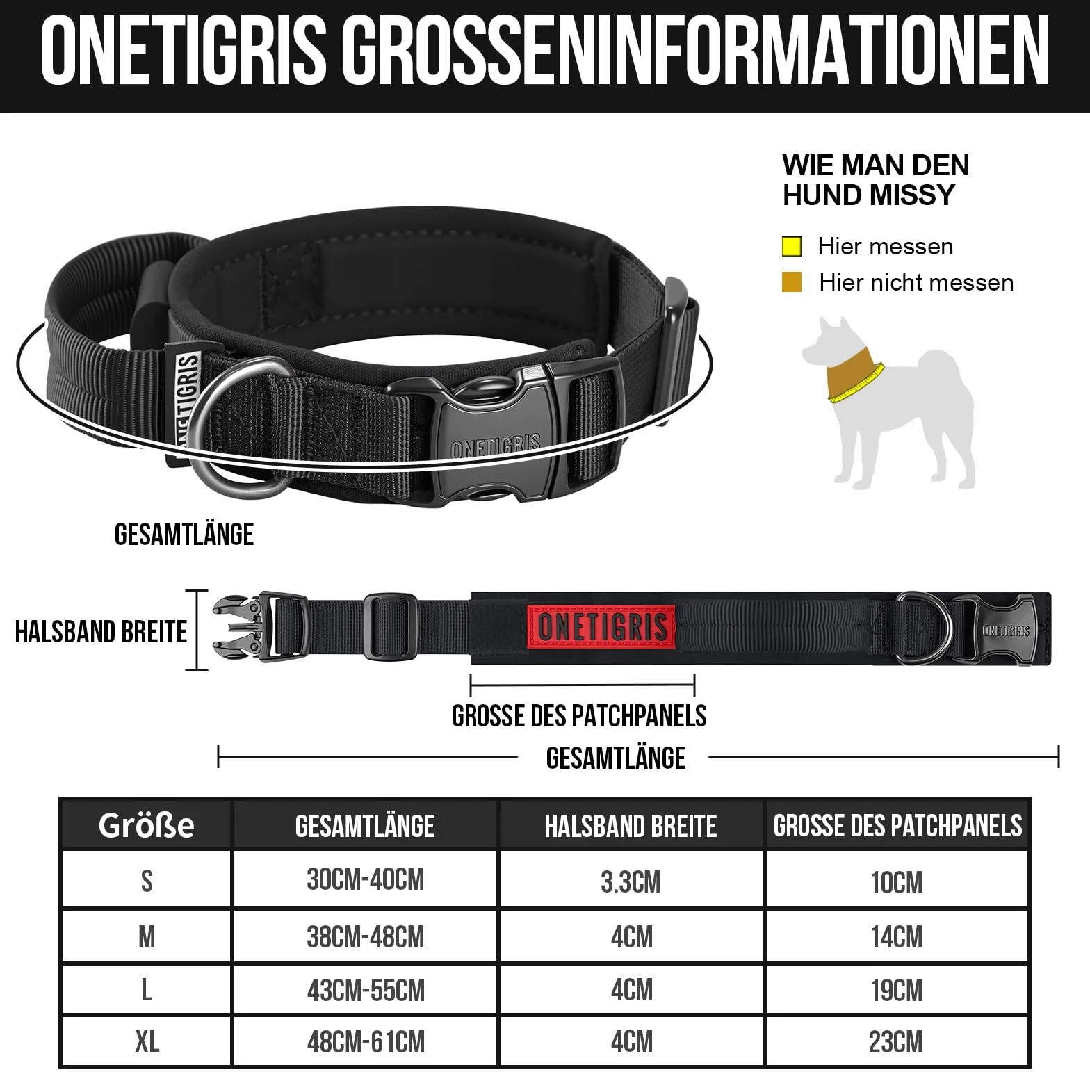 OneTigris Collare per cani con fibbia in metallo per cani (Nero, M)