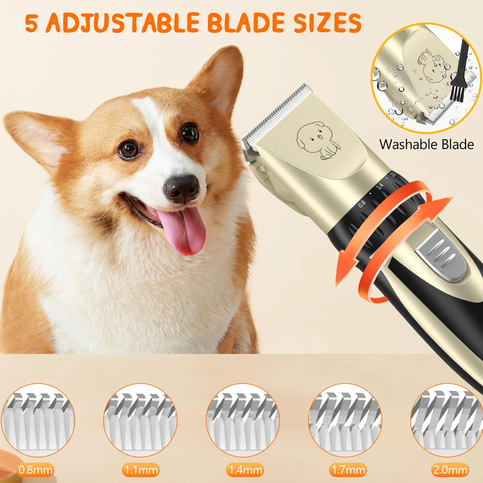 YAZEKY Tosatrice per Cani Professionale, Silenzioso rasoio elettrico per cani, Tosatrice per cani/Gatti Pelo Lungo Ricaricabile con Toelettatura Accessori (Oro)