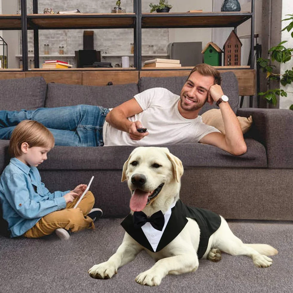 Kuoser Abito Smoking per Cani, Set Vestito Bandana Collare Cani per Matrimoni Cani Smoking Elegante con Papillon, Formale Vestito Cani Partito, Rimovibile Cravatta Cane e Vestito