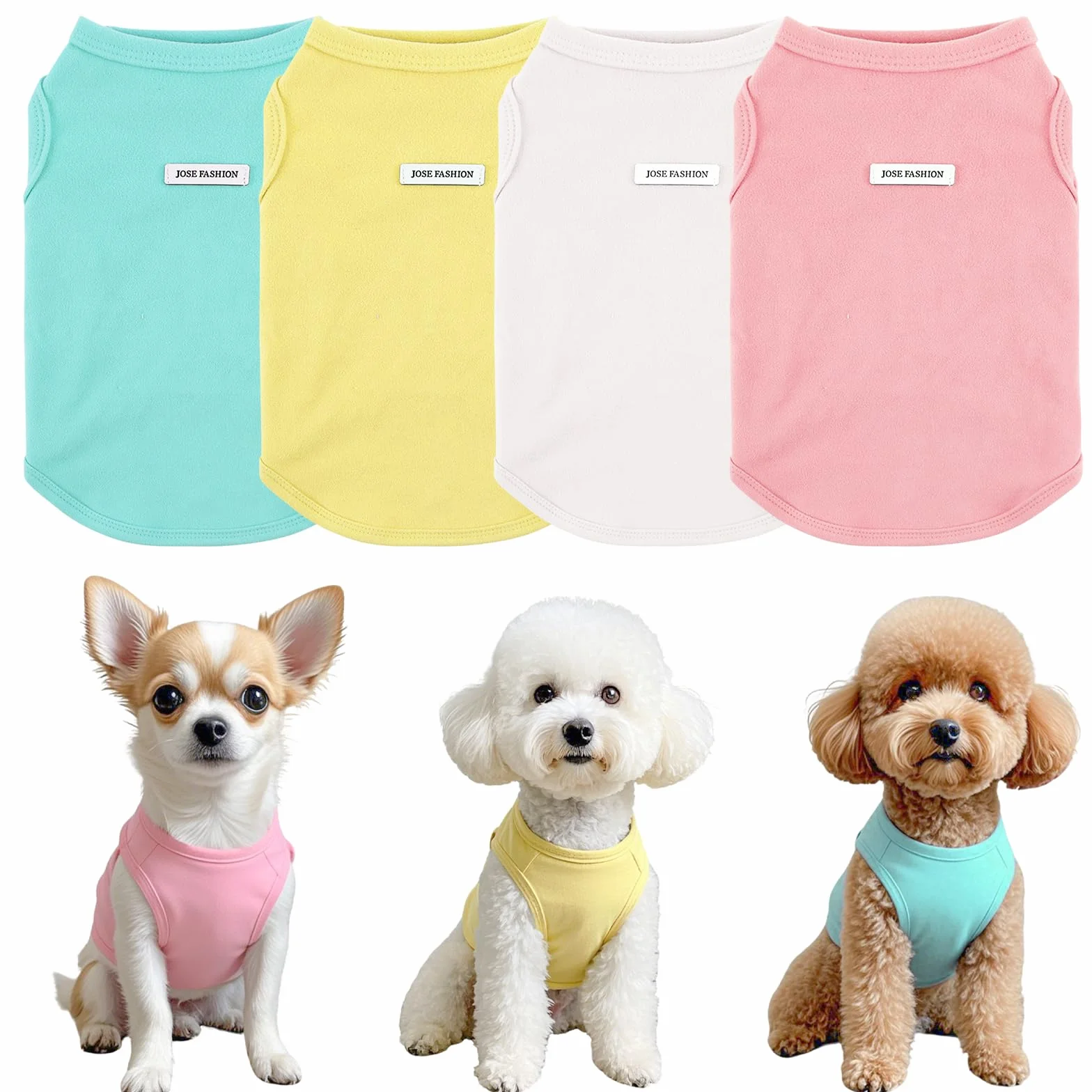 4 magliette estive per cani, senza maniche, colorate, canottiere traspiranti per cani di taglia piccola e media, abbigliamento per gatti,4 pezzi (giallo, bianco, blu, rosa), M