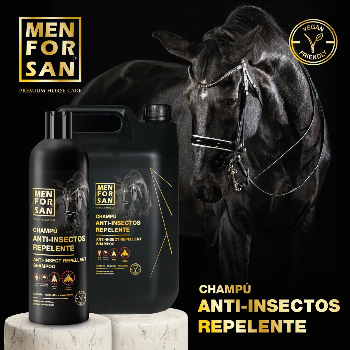 MENFORSAN Shampoo insetto-repellente per cavalli, 1L : Con margosa, geraniolo e lavandina : BIO, 100% naturale : PREMIUM HORSE CARE