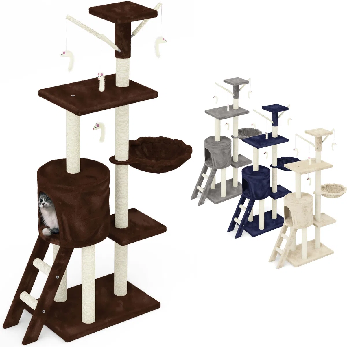 Beltom® TIRAGRAFFI per Gatti 140 CM Gioco Parco Giochi Cuccia Gatto GRAFFIATOIO SISAL Albero Tira Graffi Palestra - Marrone