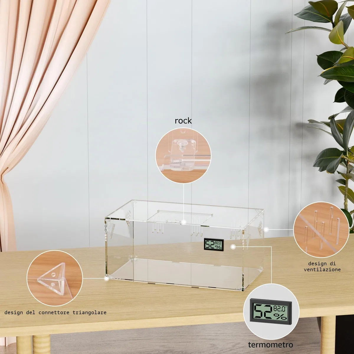 Serbatoio per terrario rettile, per terrario, grande, in acrilico trasparente per rettili e insetti, con temperatura igrometro, ragni terarium, scatola per la coltivazione dei rettili