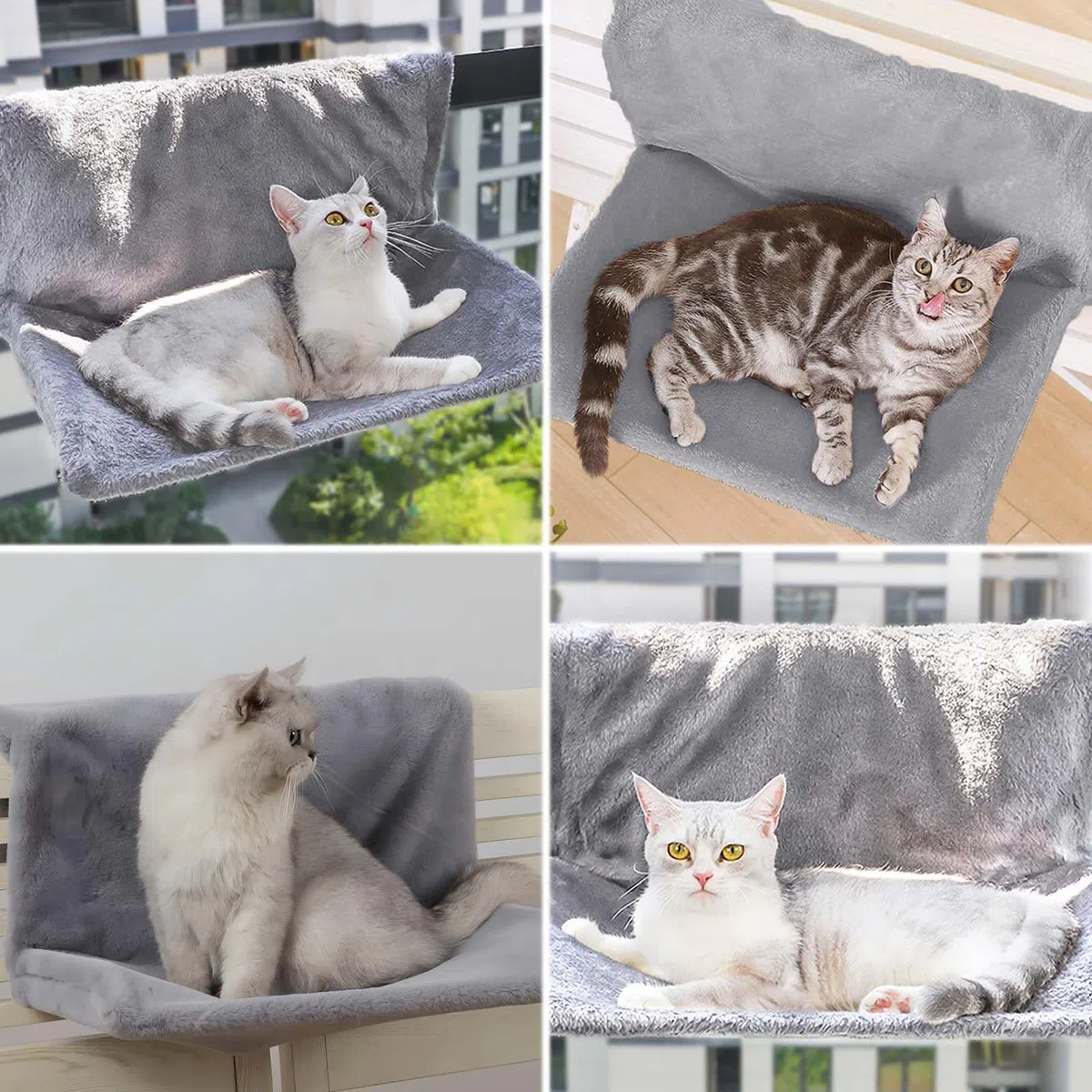 Letto accogliente per gatti, borsa per radiatore, tessuto di peluche, amaca per gatti, grigio quadrato, sospeso