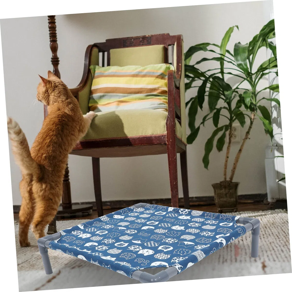 BESPORTBLE Amaca Traspirante Per Nido Per Gatti Per Gatti Letto Di Cavia Coccolarsi Doppia Cuccia Per Lettino Per Nascondiglio Cuccia Per in Vimini Blue Poliestere