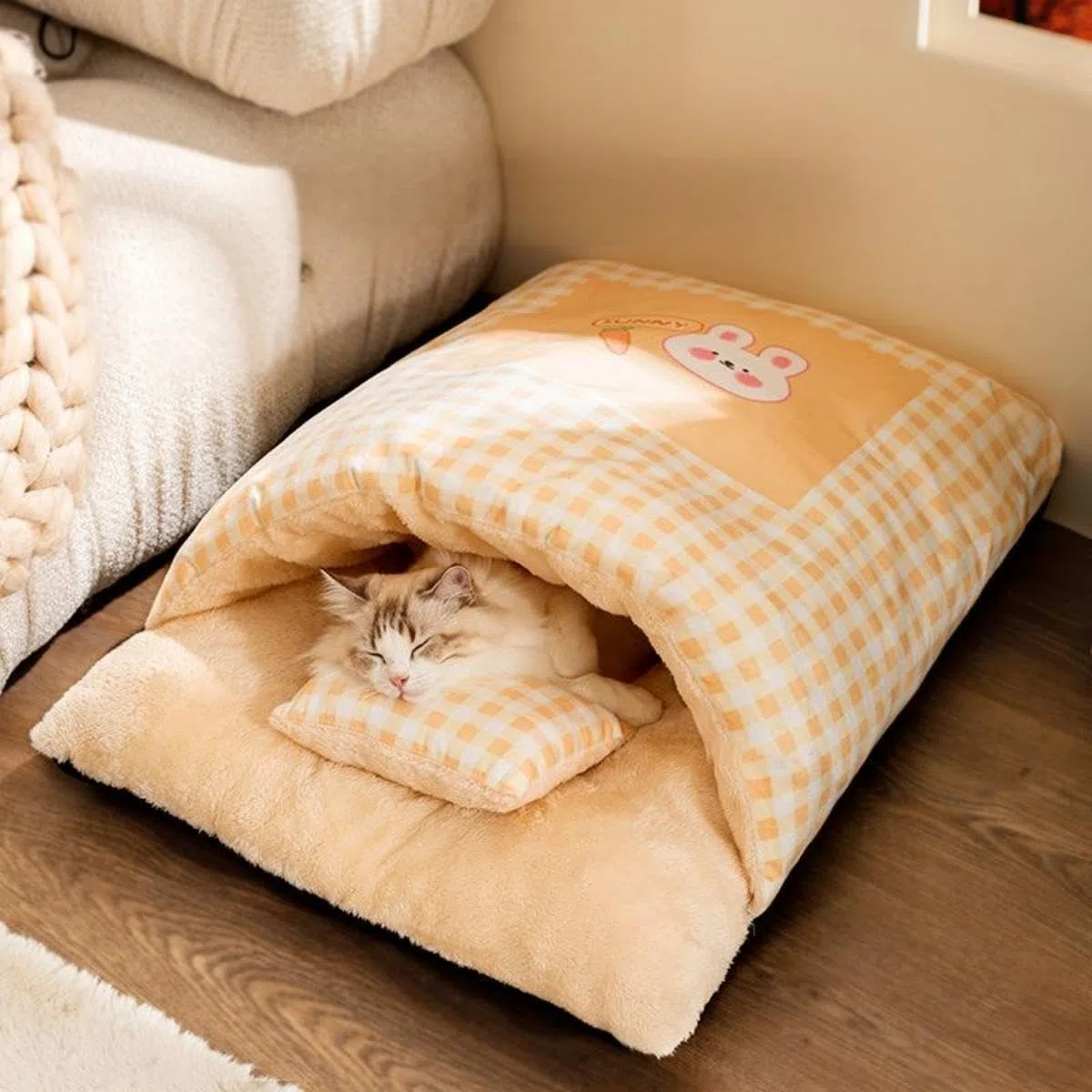 Cat Sleeping Bag, Cat Winter Warm Sleeping Bag, Soft And Comfortable Cat Bed Cave Cozy Cat Beds, Dog Sleeping Bag, Semi-Enclosed Pet Hideaway, Cute Pet Cave Plush Sleeping Bag (Green)