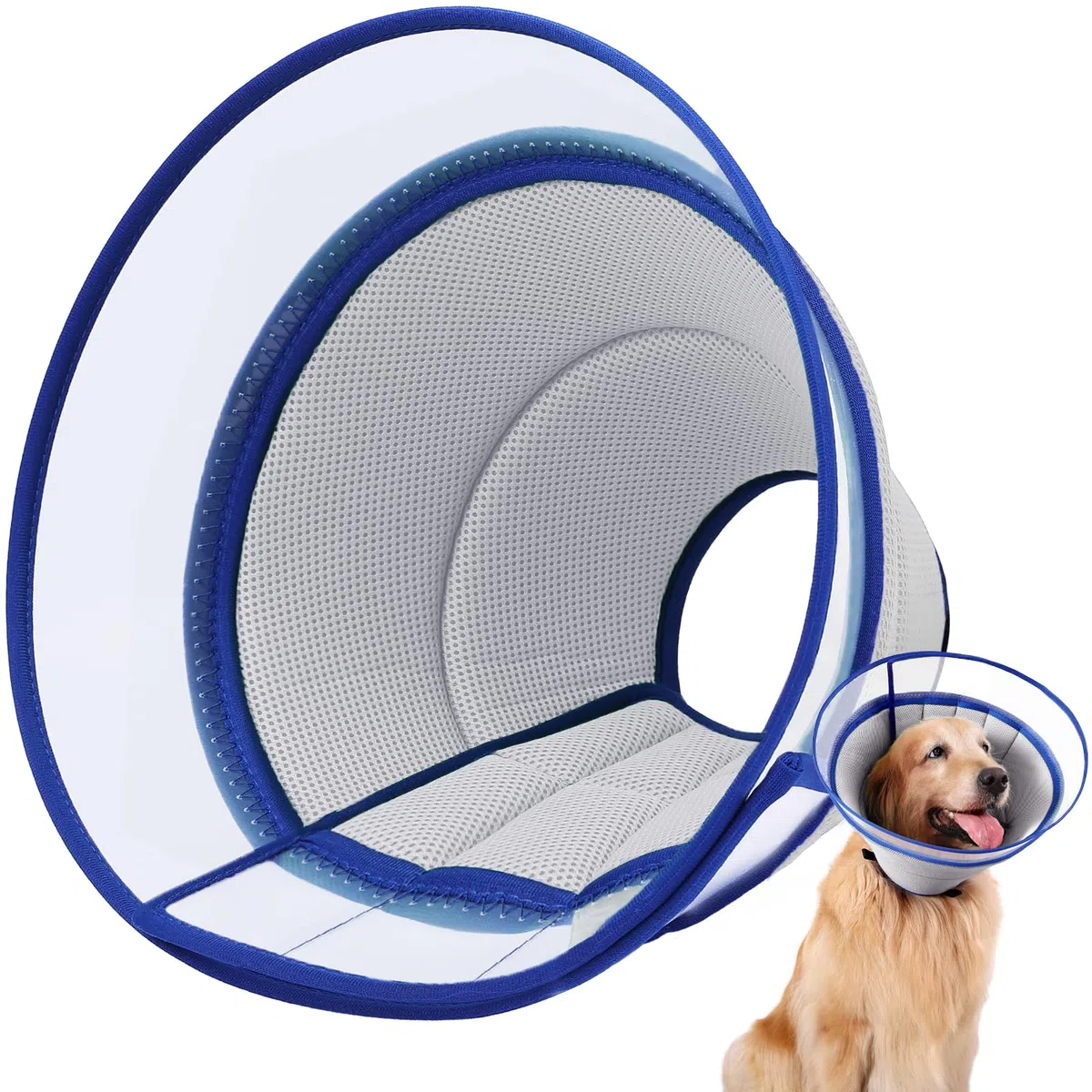 Collare Elisabettiano Cane Morbido, Collare Protettivo per Cani e Gatti, Collare a Cono Traspirante per Cani, Protettivo per Recupero Postoperatorio, Collare Anti Morso o Leccato (Gray, Size 7)