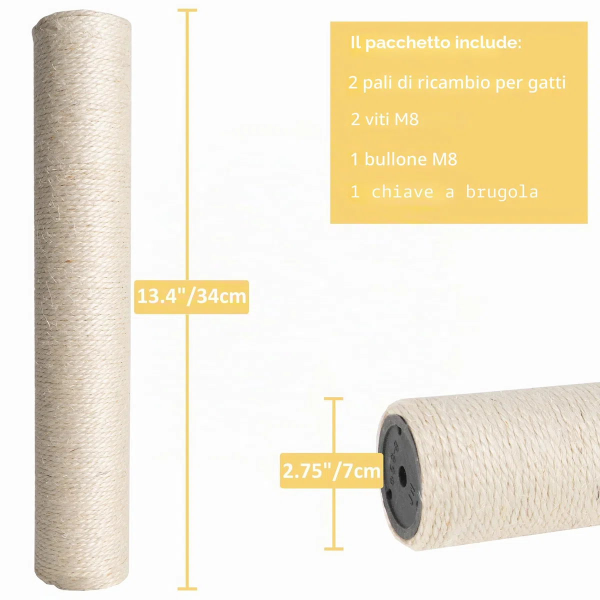 Dimaka 2 pali di ricambio per tiragraffi per gatti, in cartone e sisal, 34 cm