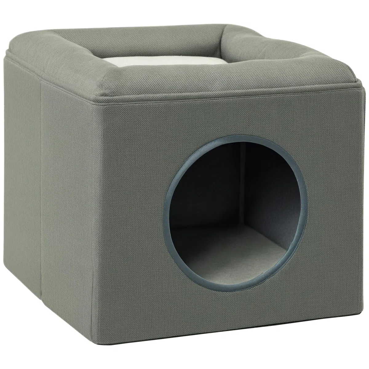 PawHut Casetta per Gatti a 2 Livelli con Cuscino in Peluche e Apertura Frontale, Cuccia per Gatti in MDF, Poliestere e Plastica, 36.5x36.5x33 cm, Verde