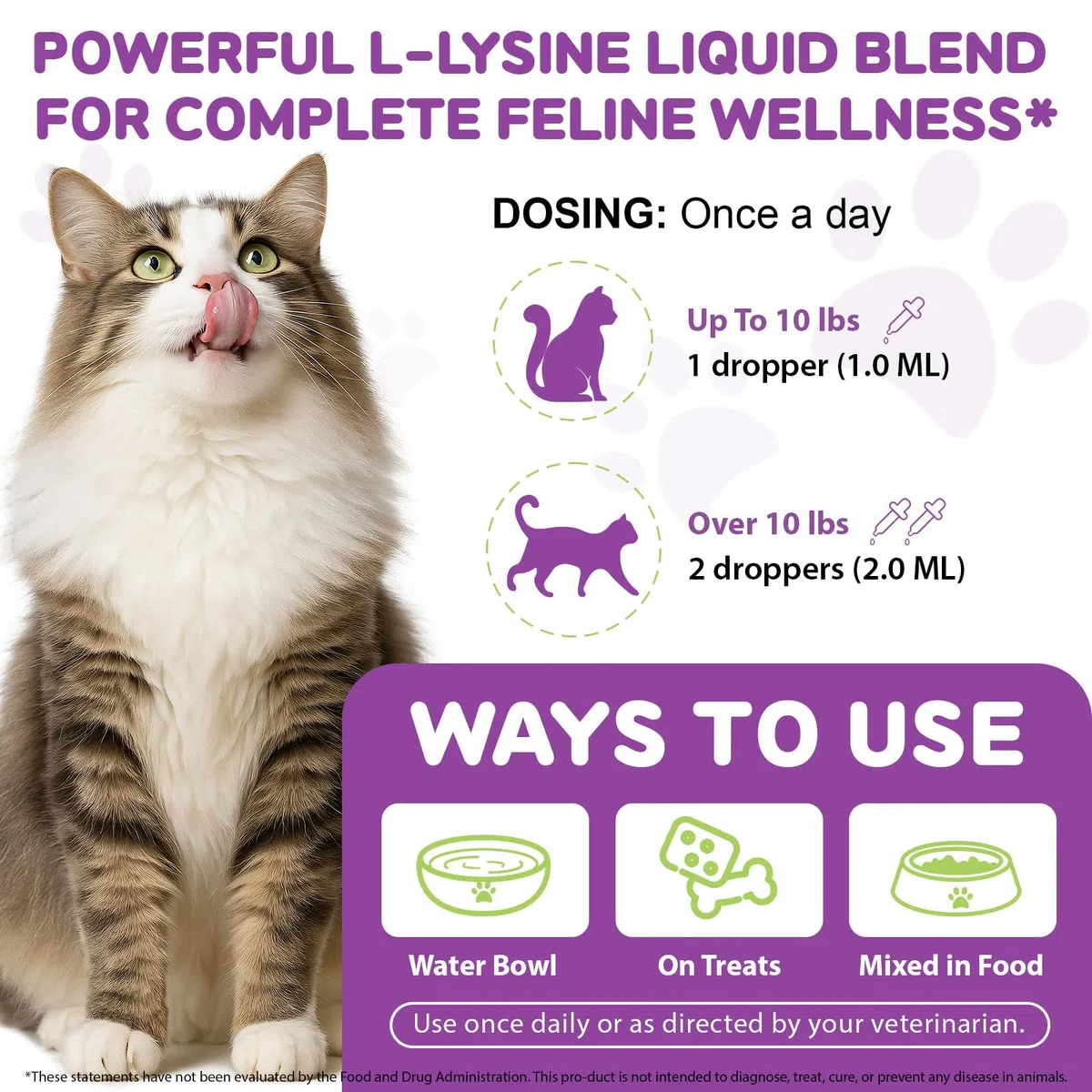 Gocce di L-lisina per gatti 60 ml - naturale sapore di pollo, 250 mg per dose, supporto immunitario e respiratorio, aiuto alla salute degli occhi e alle macchie di lacrime