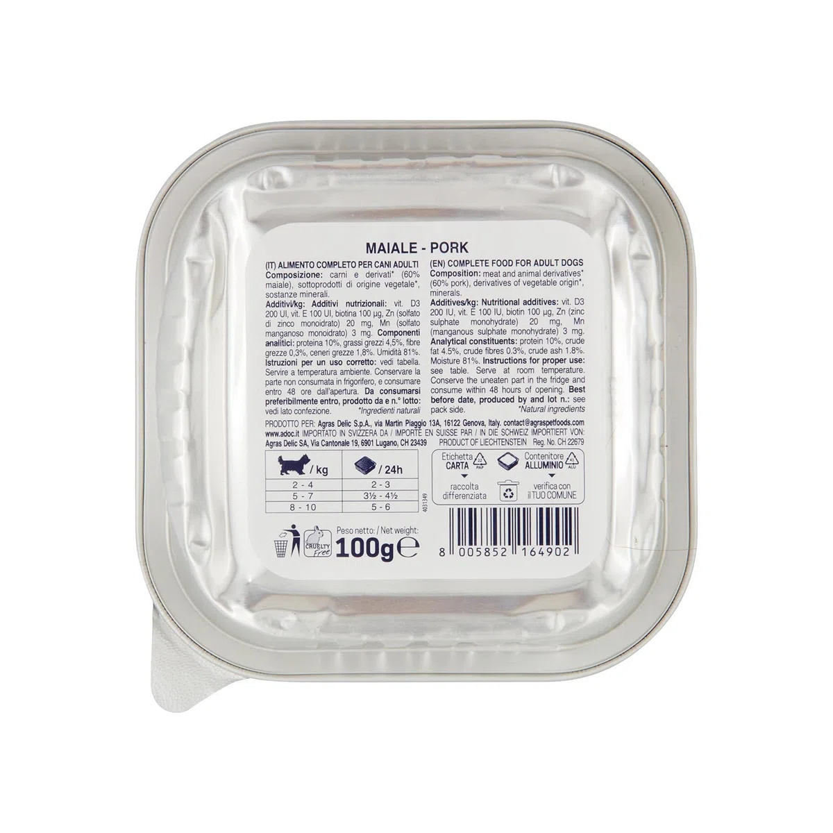 ADoC Day by Day - Cibo umido per Cani Adulti - Paté Monoprotein con Maiale - 16 Vaschette da 100gr