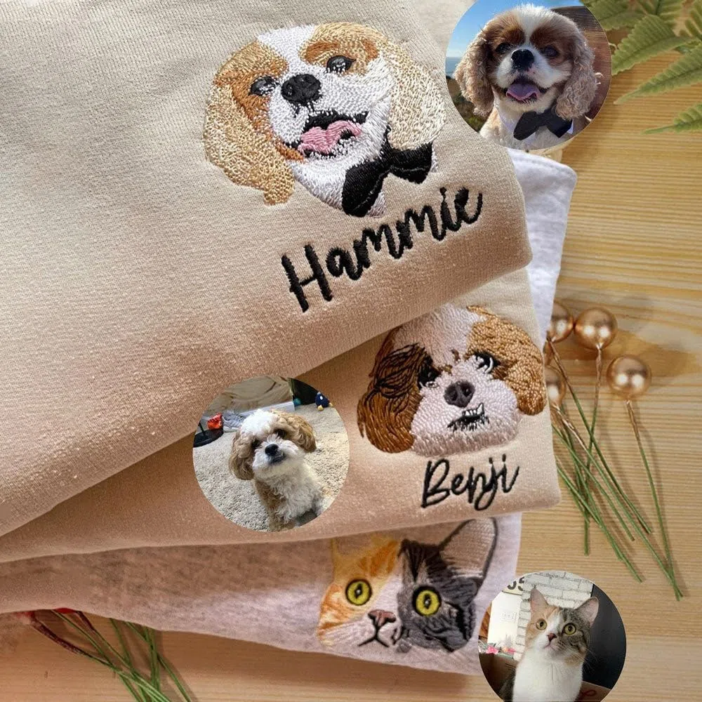 Felpa Ricamata Personalizzata Con Ritratto di Animali Domestici - Regalo per Mamma e Papà Cane
