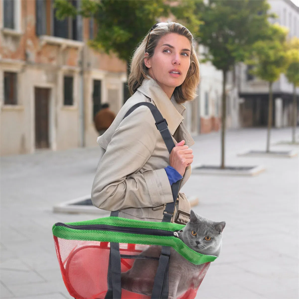 Gralara Borsa per Trasportini per Animali Borsa per Cani Borsa per Cani Gabbia Design a Rete con Tappetino Rimovibile Borsa da Viaggio per Gatti O Cani di Peso Inferiore a 6 kg, Grigio Arancio