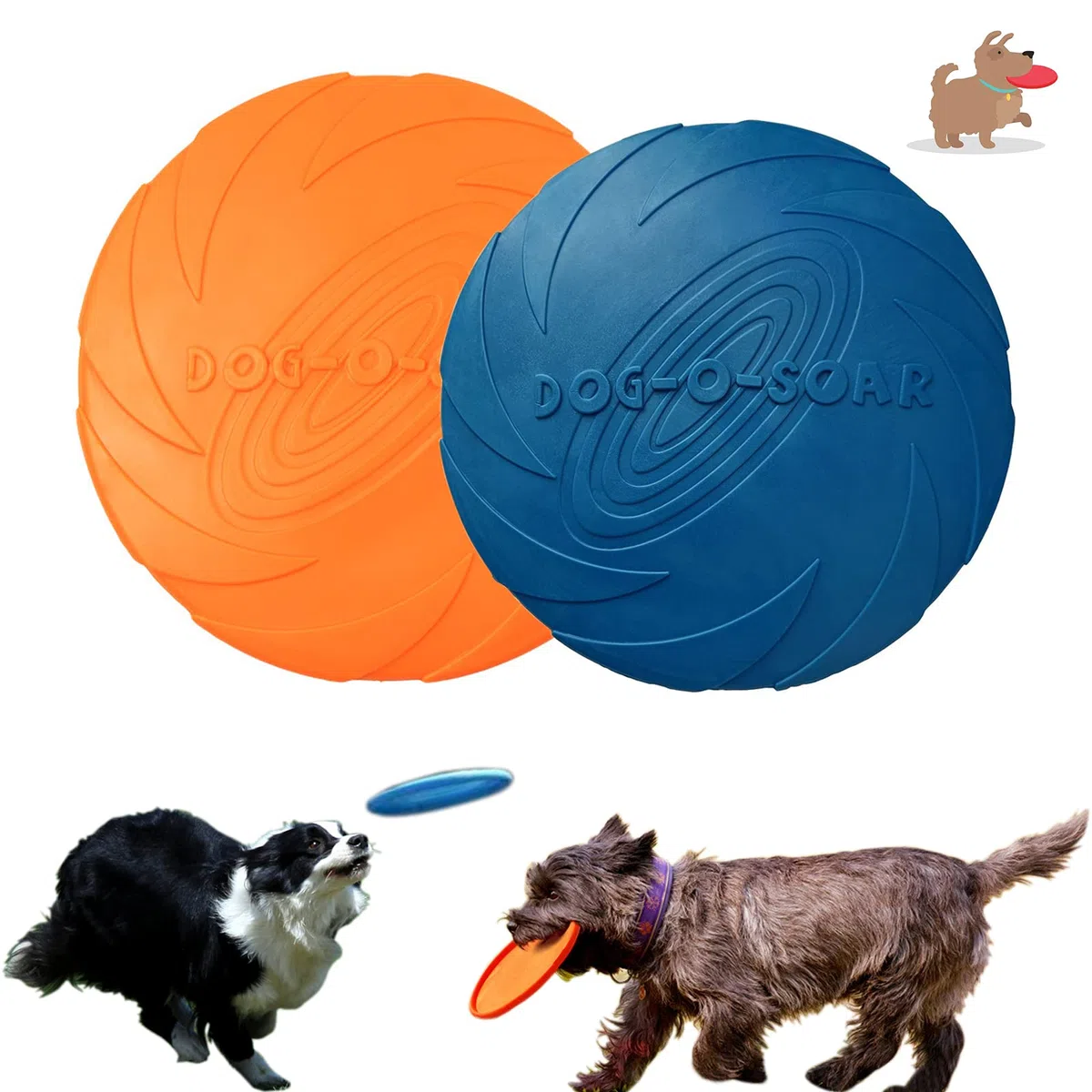 Frisbee per cani, 2 pezzi di giocattolo a disco in gomma, per terra e acqua, sport all'aria aperta, giardini, parchi e bambini (blu + arancione)
