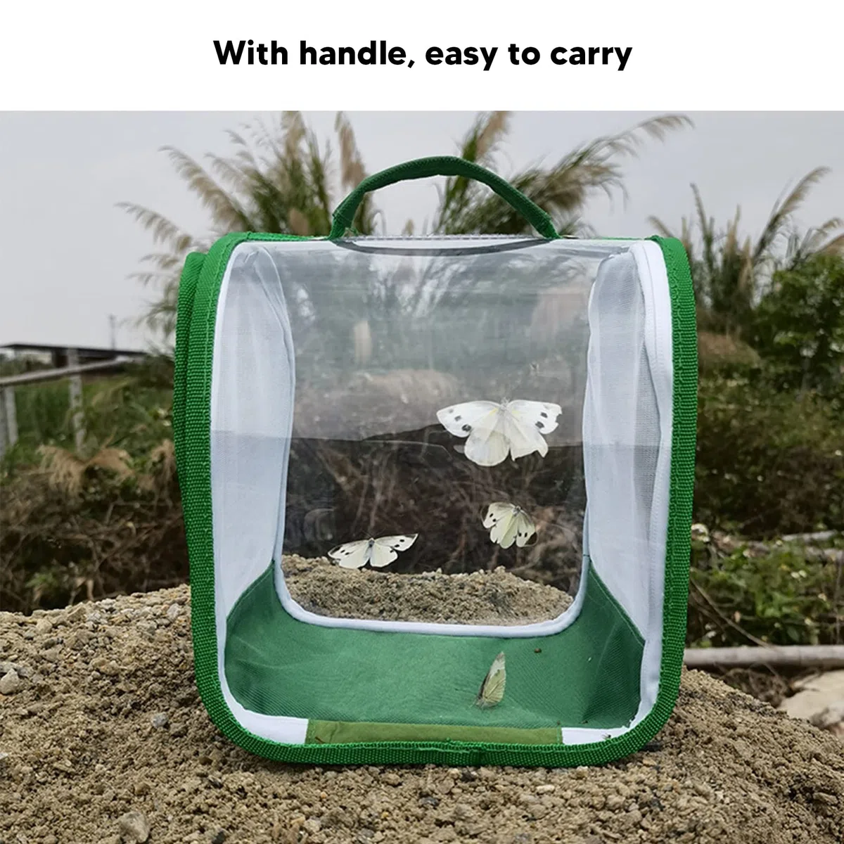 Gabbia Farfalla Monarca, Habitat Insetti Trasparente con Maniglia Portatile, Recinzione Pop-up Pieghevole per Uso Interno ed Esterno, Dimensioni 7.9x7.9x8.9 Pollici