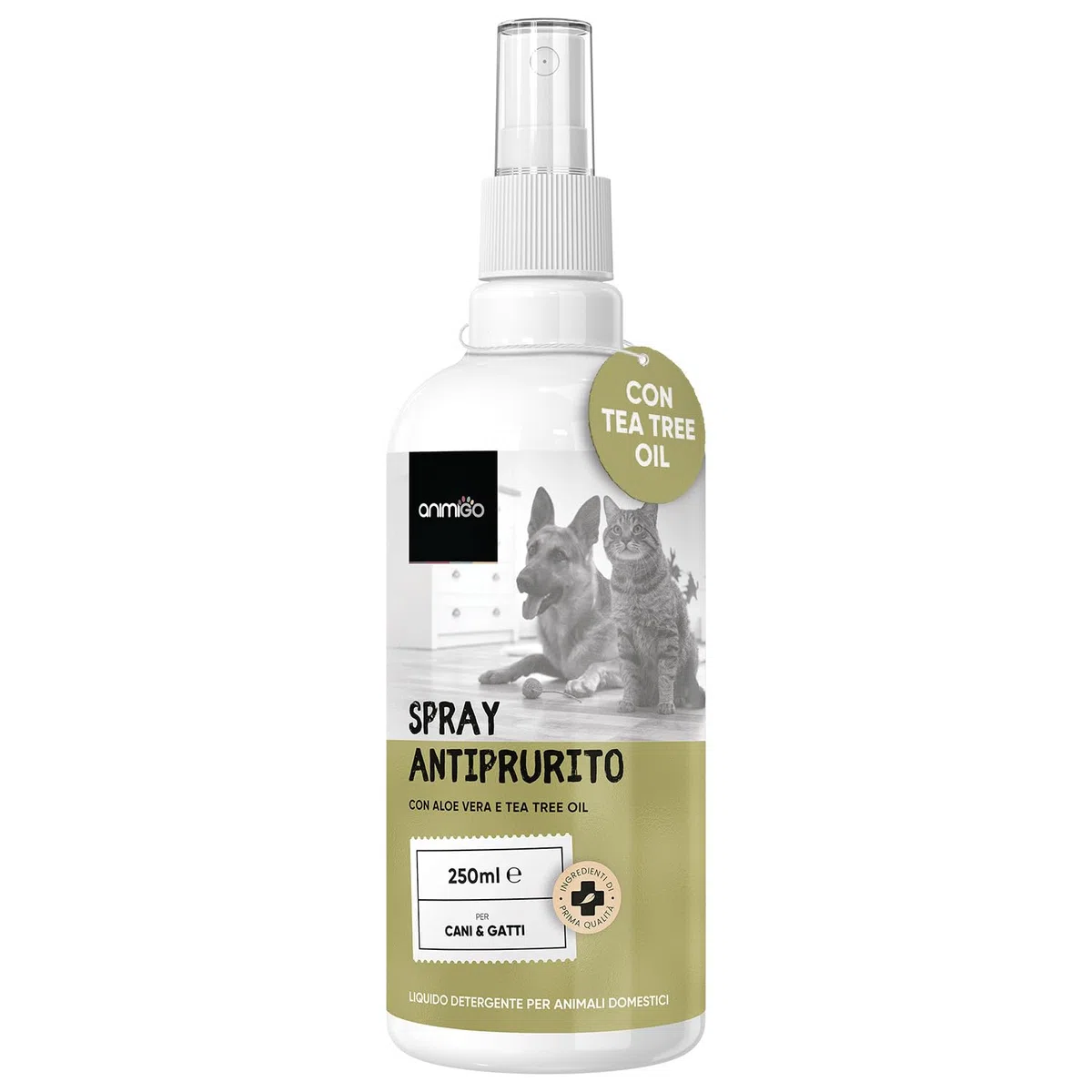 Spray Antiprurito per Dermatite Cane & Gatto 250ml, Spray Dermatite Cane Prurito, Rimedio Naturale per Prurito Cane e Gatto con Aloe Vera e Tea Tree Oil, Spray Antiprurito per Cani e Gatti Naturale