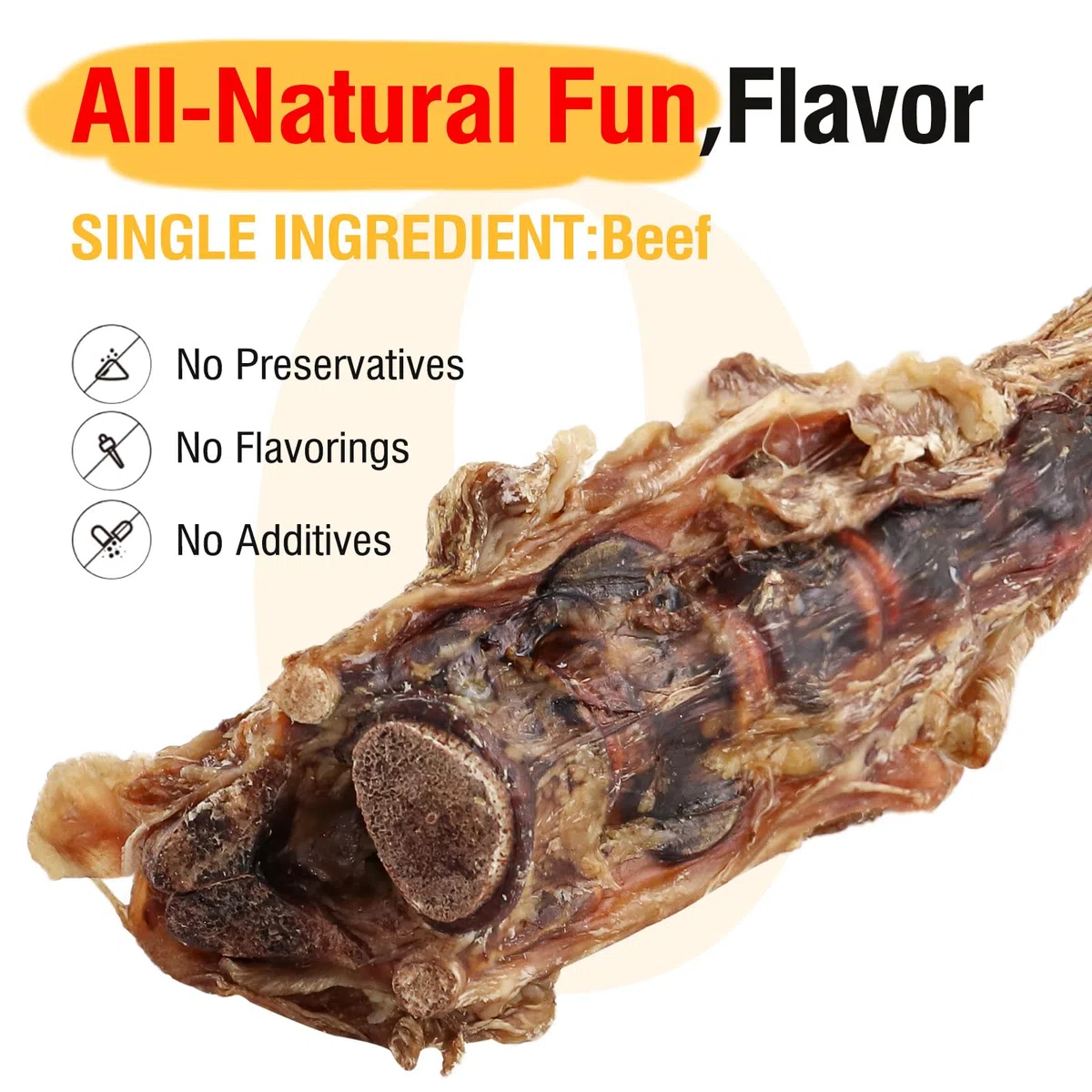 Ossi di coda di manzo naturali per cani - Masticatori dentali di lunga durata, privi di carne secca e digeribili, manzo allevato ad erba con un unico ingrediente (2 PCS)