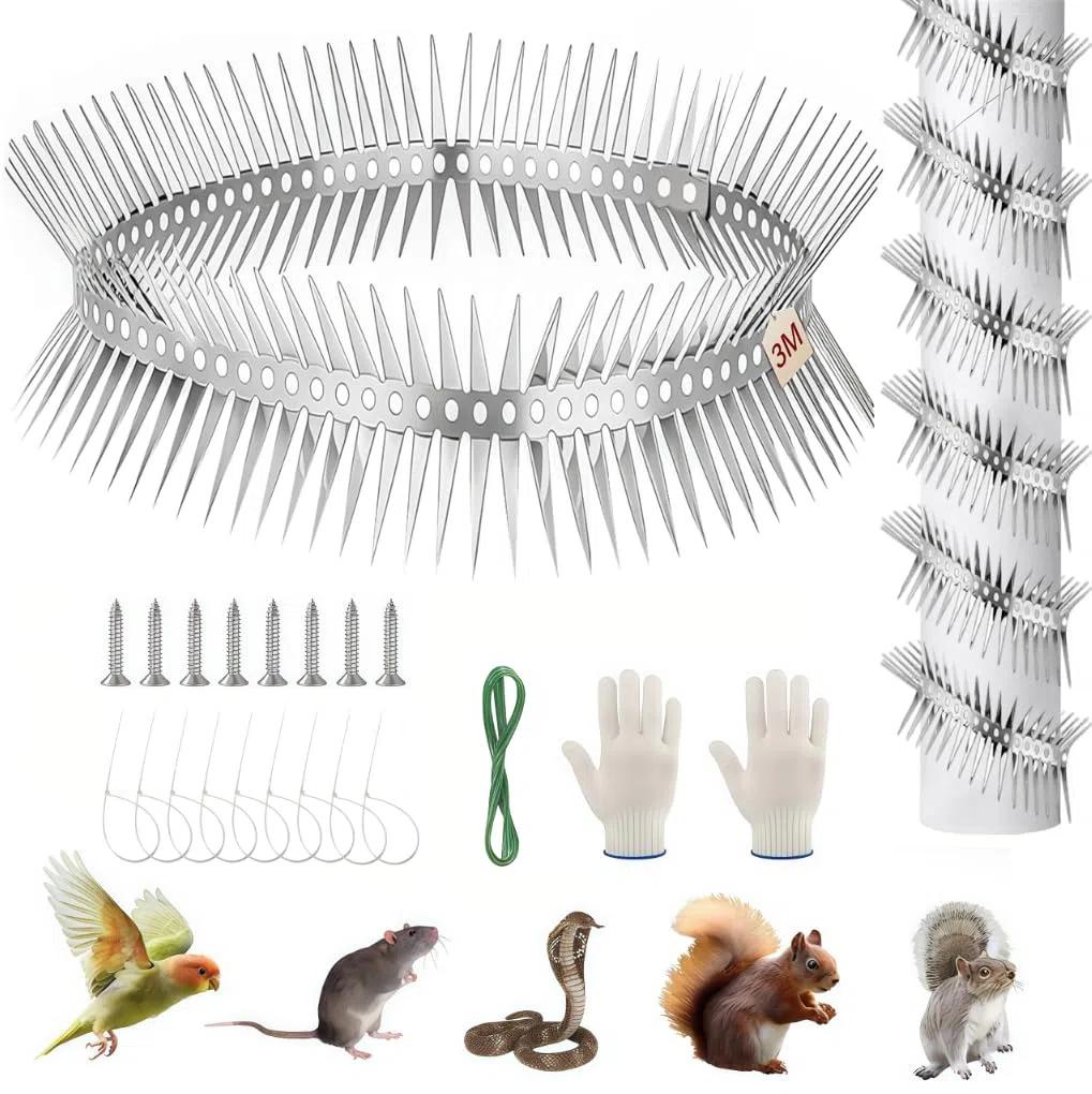 Zikenis Protezione per martore in acciaio inox, 300 cm, cintura di protezione per gatti, può essere tagliata, con accessori, per casa, albero, grondaia