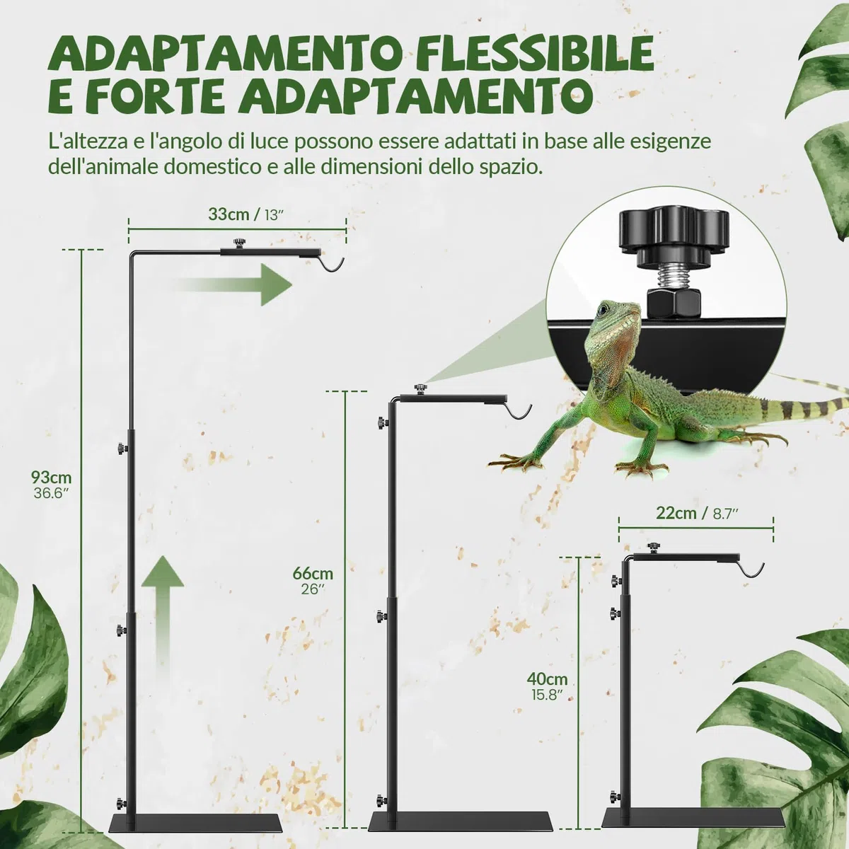 GlowUp Supporto per Lampada per Rettili Regolabil 40-93cm, Portalampada per Acquario, Supporto Portalampada per Tartaruga, Ragni, Cani, Pulcini (Esclusi Lampada)
