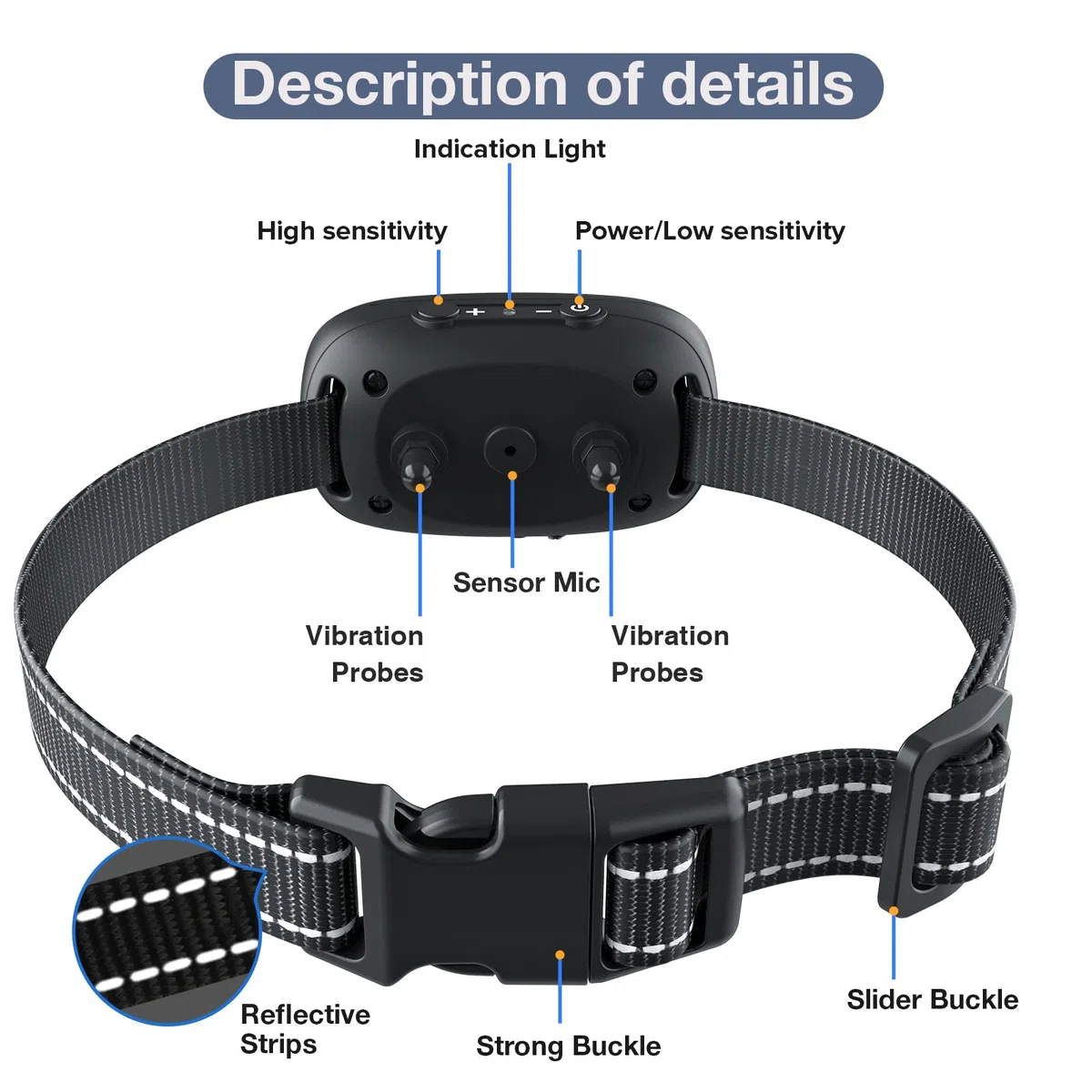 MASBRILL Collare Antiabbaio, Collare Antiabbaio Ricaricabile per Cani di Piccola Media Grande Taglia, Dispositivo Antiabbaio con Suono e Vibrazione 7 Livelli di Sensibilità - Nero