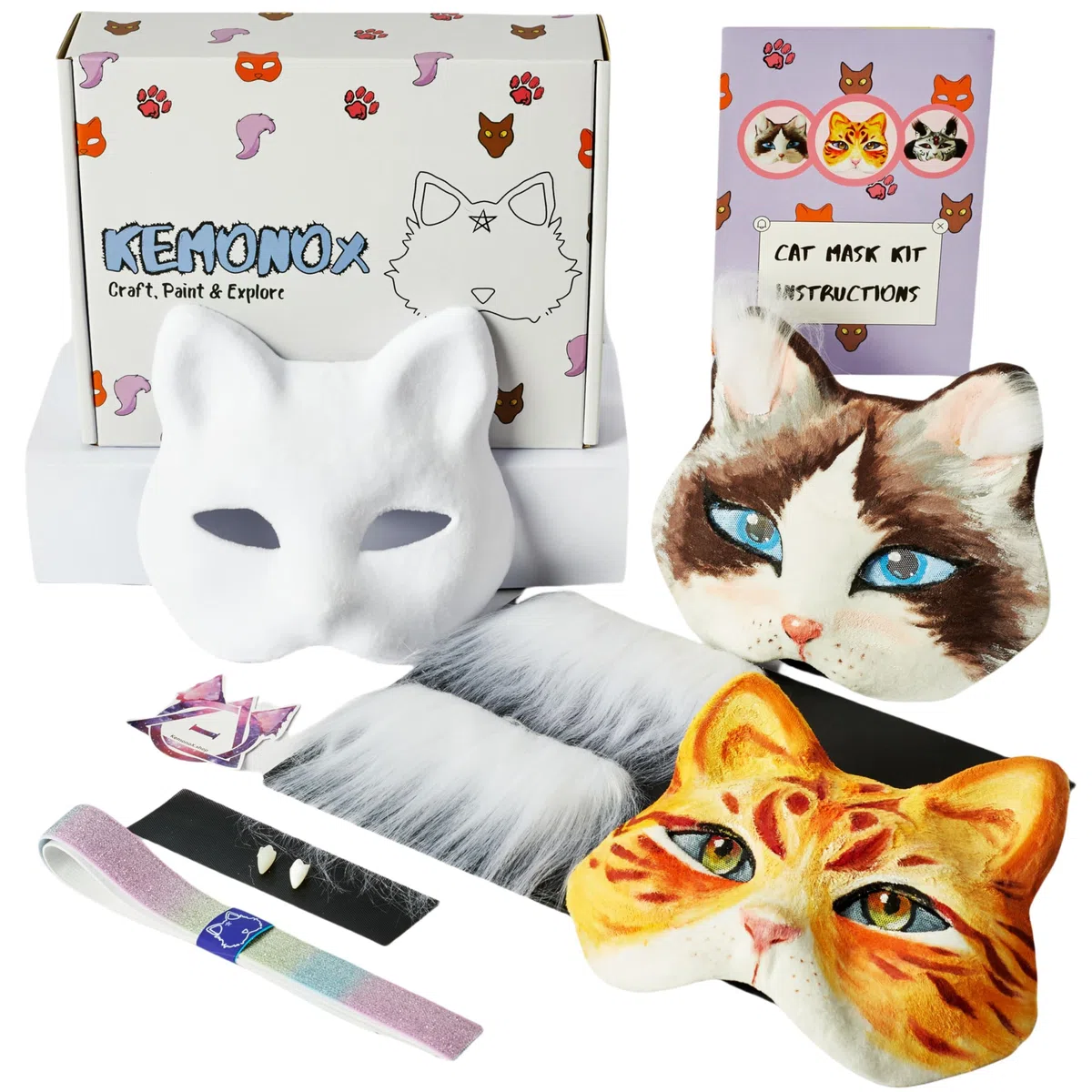 Kit maschera Therian pre-infeltrita per gatti, base in pile con pelliccia sintetica, rete per gli occhi e tessuto peloso simile a un gatto, infeltrita per te, salta il lavoro disordinato - Kit