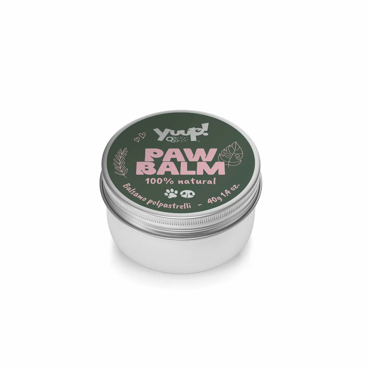 YUUP! - Paw Balm balsamo protettivo 100% naturale per naso, polpastrelli, zampe e gomiti di cani e gatti con burro di Karitè e di Mango, olio di Jojoba, Mandarla, Tea Tree e Calendula, 40 gr