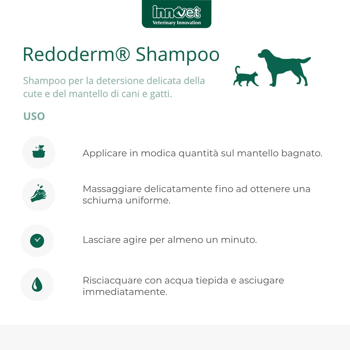 Redoderm Shampoo per la Detersione delicata della Cute e del Mantello di Cani e Gatti, mantiene l'Integrità dellla Barriera cutanea - Flacone da 250 ml