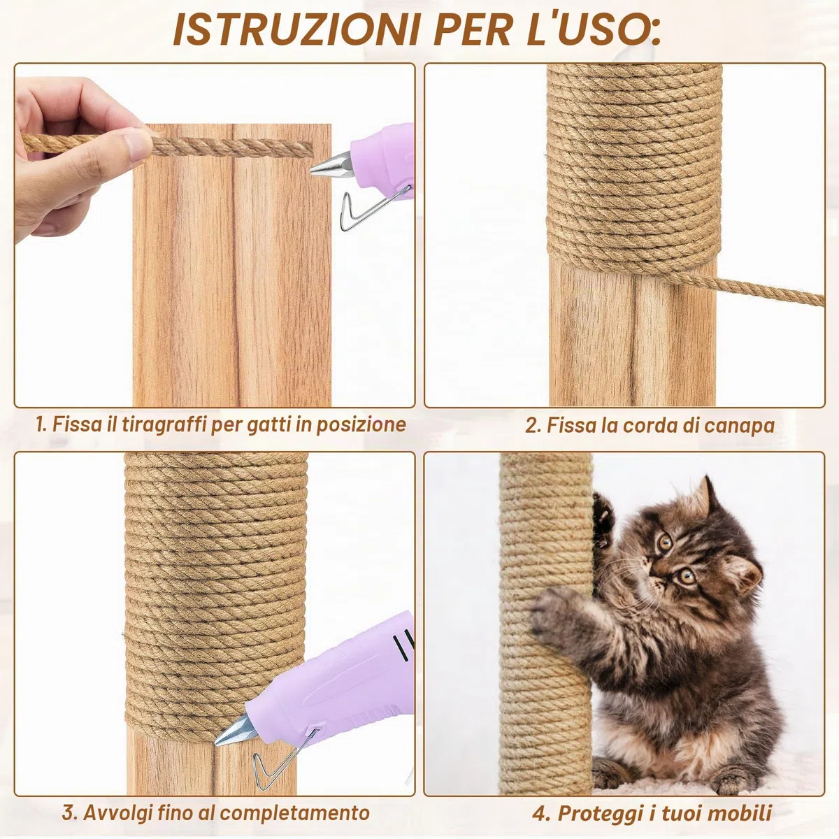 Corda Tiragraffi per Gatti in Juta Naturale 100m x 6mm Corda di Sisal per Gatti, Refil per Tiragraffi Fai da Te per Arrampicata per Casa e Giardino Decorazioni