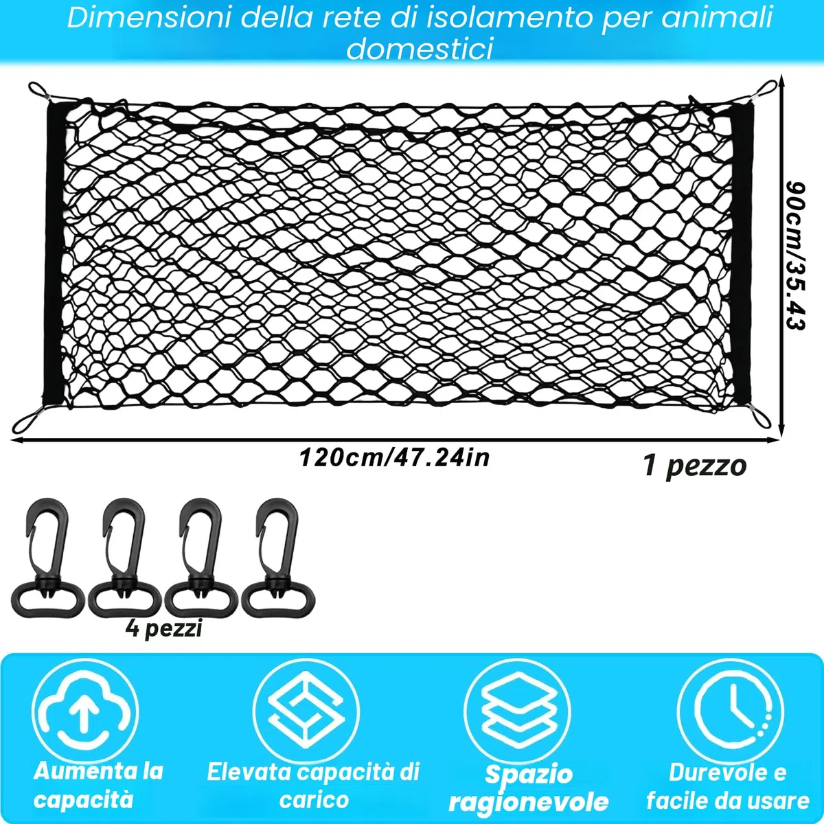 Griglia Protettiva Barriera per Auto Rete di Separazione: Protezione per Cani Auto Protezione per Cani Realizzata in Polipropilene con 4 Ganci, Elasticità Cancello per Cani per il Bagagliaio Divisorio