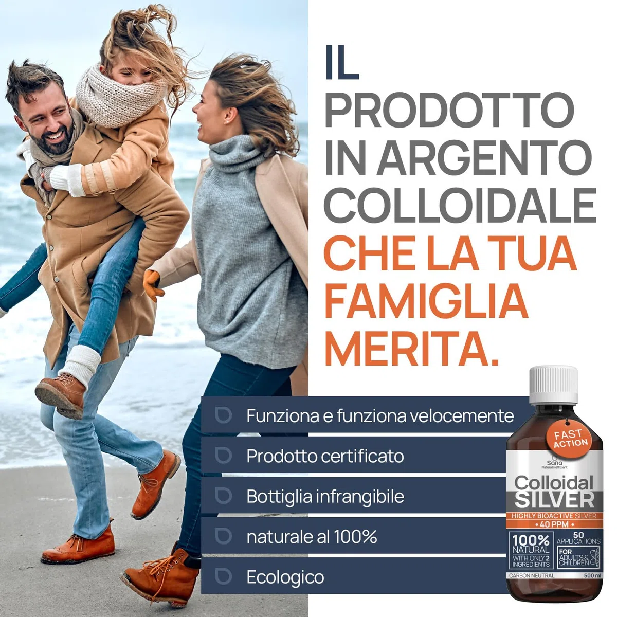 Argento colloidale, 40 PPM, 1 litro, acqua d'argento di alta qualità, più forte di 25 ppm, per uomo, cane e gatto, carbonio neutro, 100% naturale con 2 ingredienti