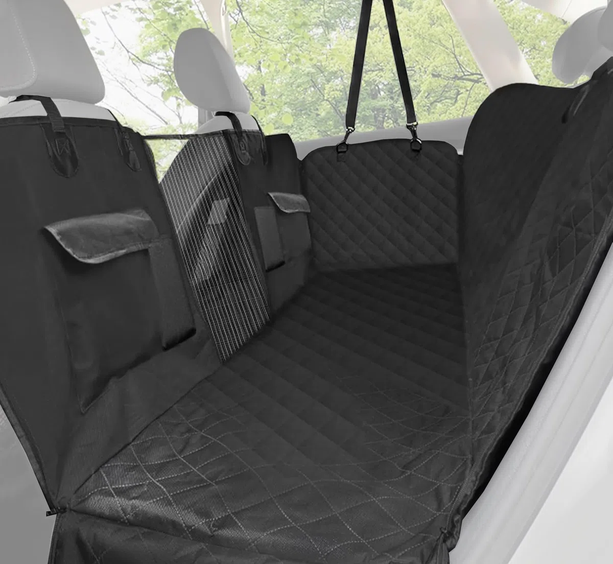Auto Accessori Lupex Coprisedile Auto per Cani, Telo sedili Posteriore per Animali Domestici, tessuto Oxford Antiscivolo Antigraffiato con Alette Laterali, Impermeabile con Finestre a Maglie