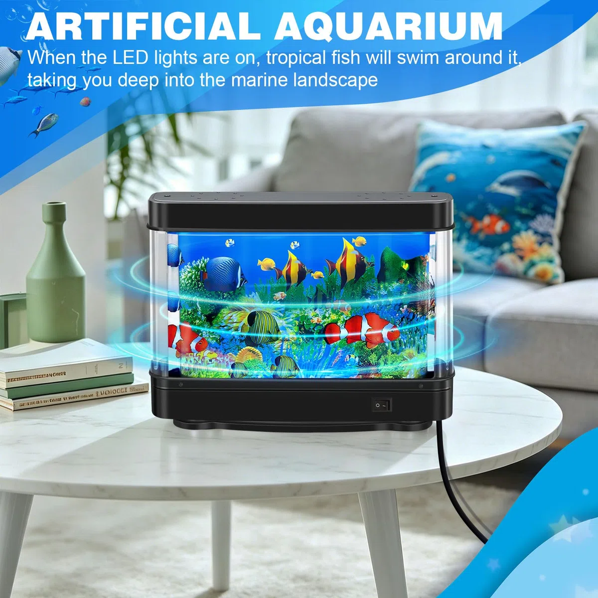 DoubleCare Lampada per Pesci, Lampada Virtuale con Pesci in Movimento, Decorazione Artificiale per Acquario, Decorazioni Realistiche per Acquario Artificiale per Camera da Letto e Ufficio - Nero
